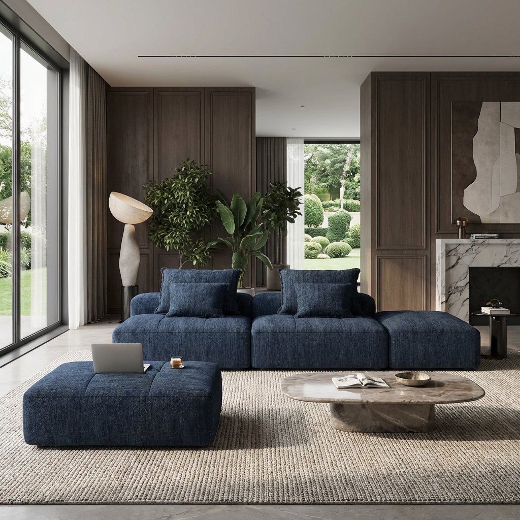Denver 142" Modular Chenille Fabric Oversized Sofa with Soft Cushions and 4 Pillows