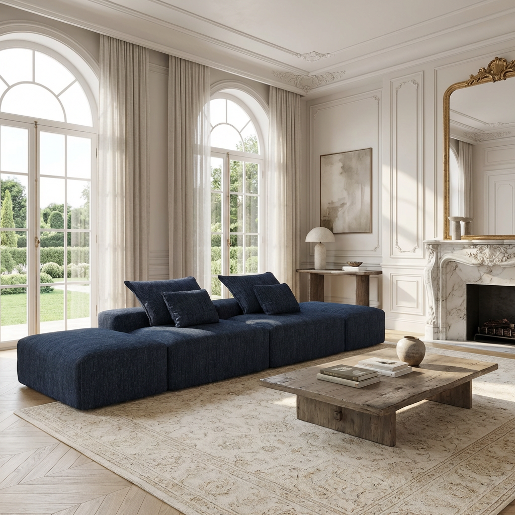 Denver 142" Modular Chenille Fabric Oversized Sofa with Soft Cushions and 4 Pillows