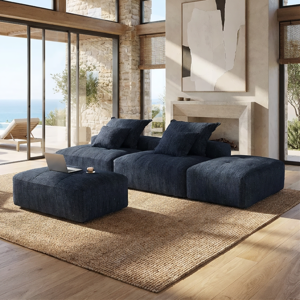 Denver 142" Modular Chenille Fabric Oversized Sofa with Soft Cushions and 4 Pillows