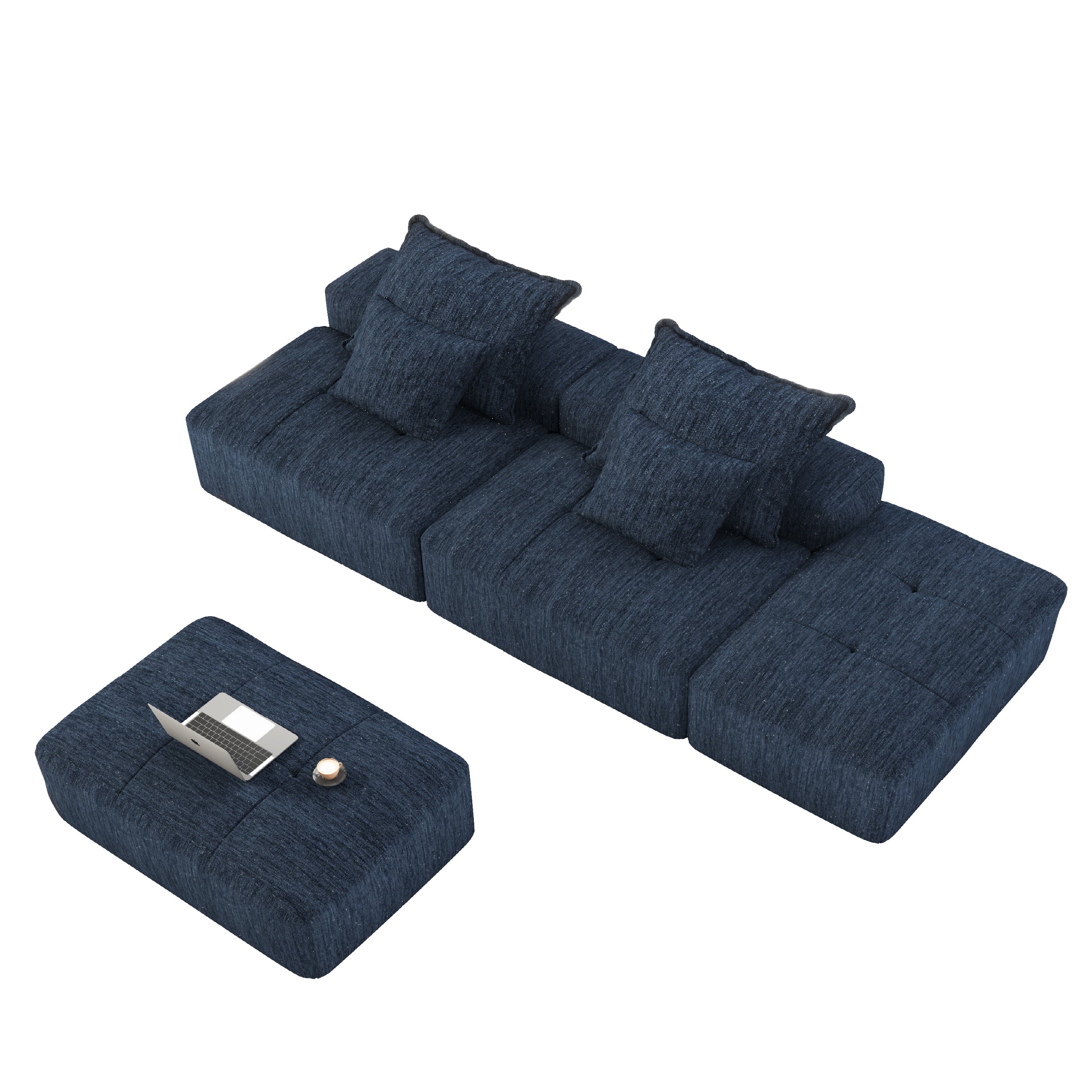 Denver 142" Modular Chenille Fabric Oversized Sofa with Soft Cushions and 4 Pillows