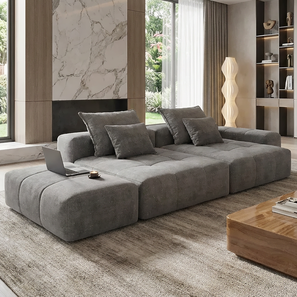 Denver 113" Oversized Chenille Tufted Modular Sectional Sofa with 4 Pillows and 2 Chaise Lounges