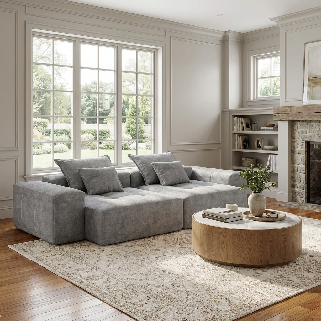 Denver 113" Oversized Chenille Tufted Modular Sectional Sofa with 4 Pillows and 2 Chaise Lounges