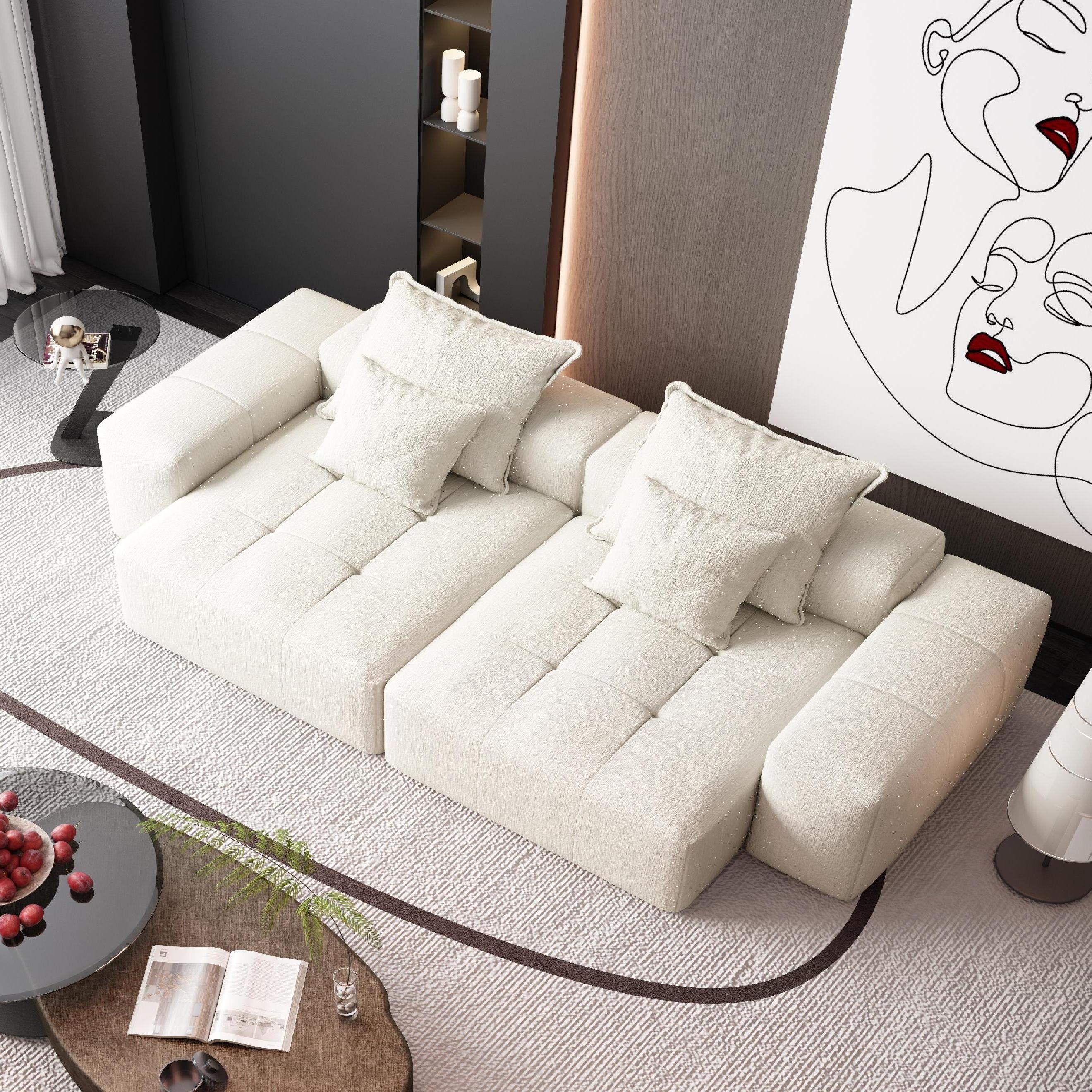 Denver 113" Oversized Chenille Tufted Modular Sectional Sofa with 4 Pillows and 2 Chaise Lounges