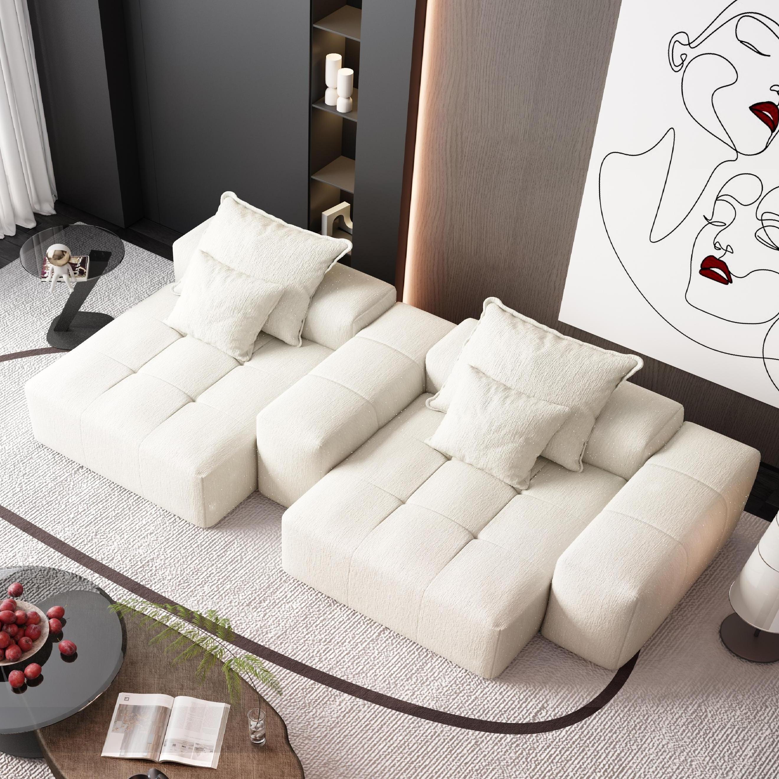Denver 113" Oversized Chenille Tufted Modular Sectional Sofa with 4 Pillows and 2 Chaise Lounges