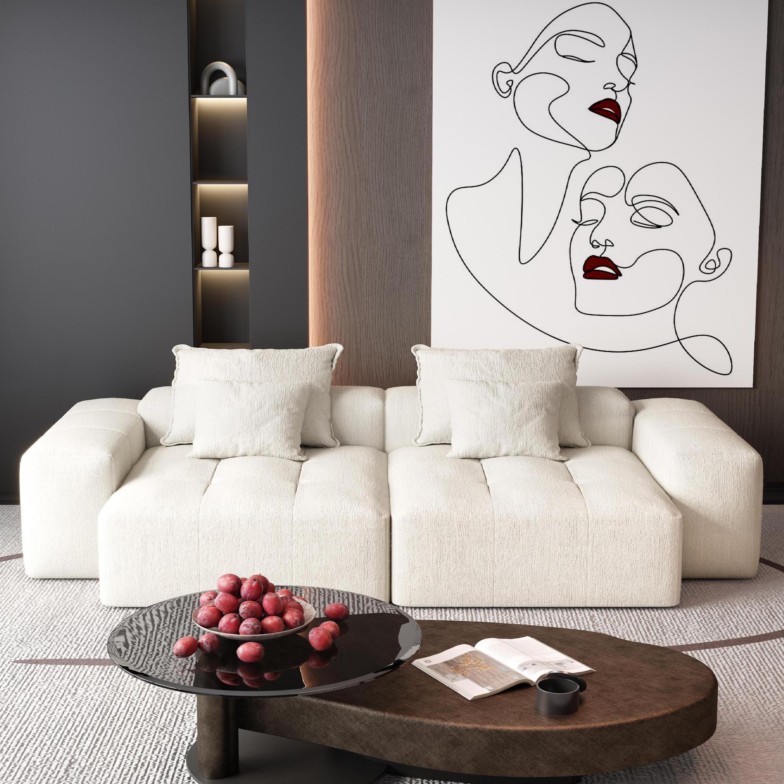 Denver 113" Oversized Chenille Tufted Modular Sectional Sofa with 4 Pillows and 2 Chaise Lounges