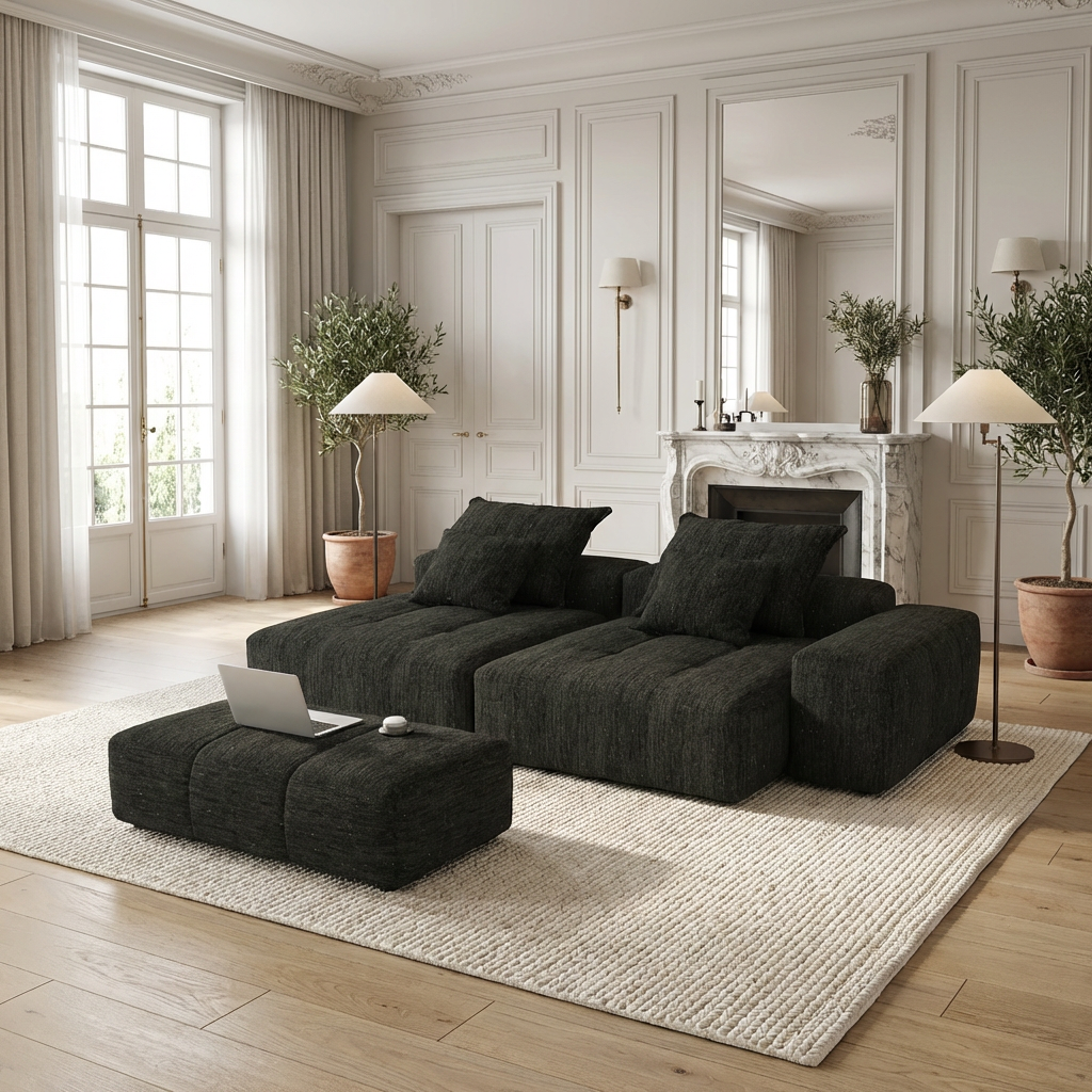 Denver 113" Oversized Chenille Tufted Modular Sectional Sofa with 4 Pillows and 2 Chaise Lounges