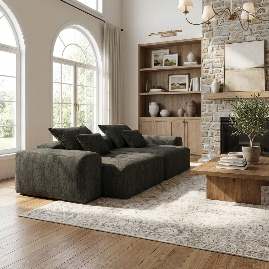 Denver 113" Oversized Chenille Tufted Modular Sectional Sofa with 4 Pillows and 2 Chaise Lounges