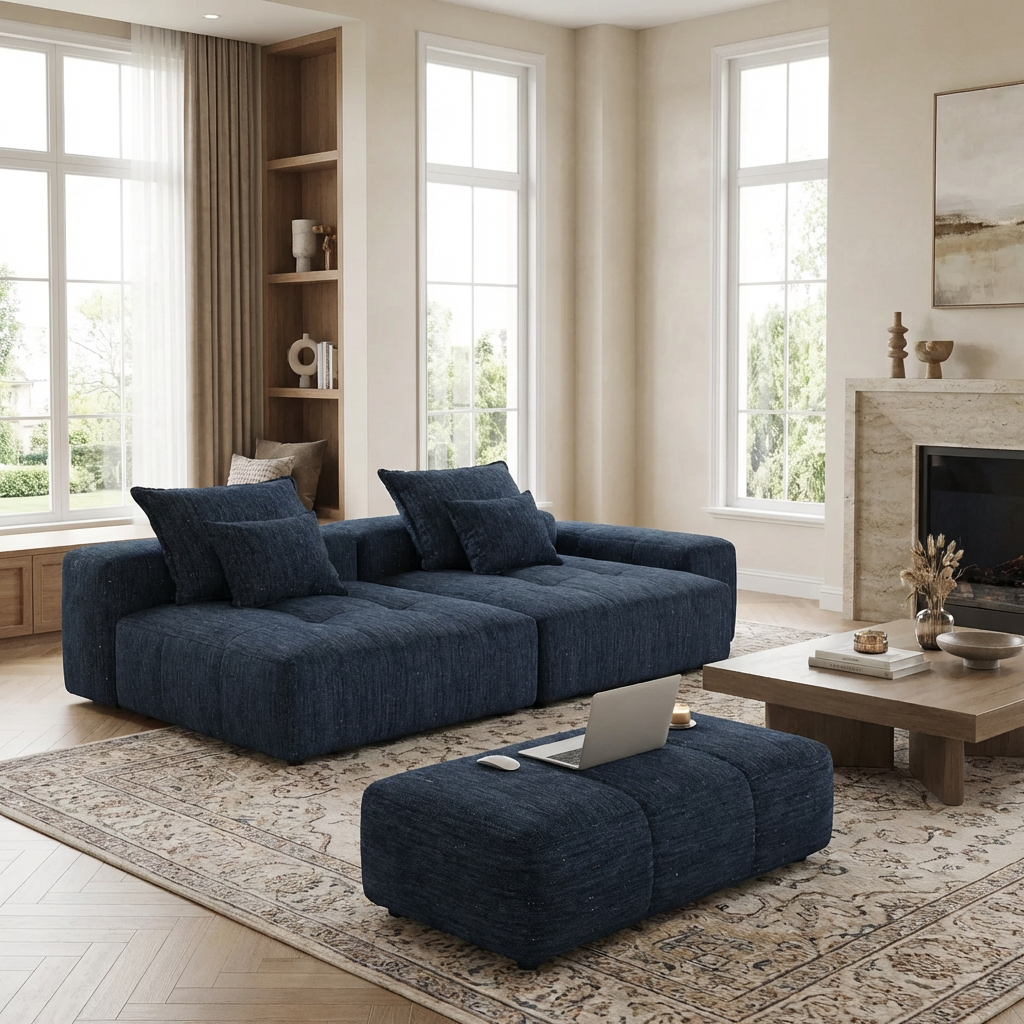 Denver 113" Oversized Chenille Tufted Modular Sectional Sofa with 4 Pillows and 2 Chaise Lounges