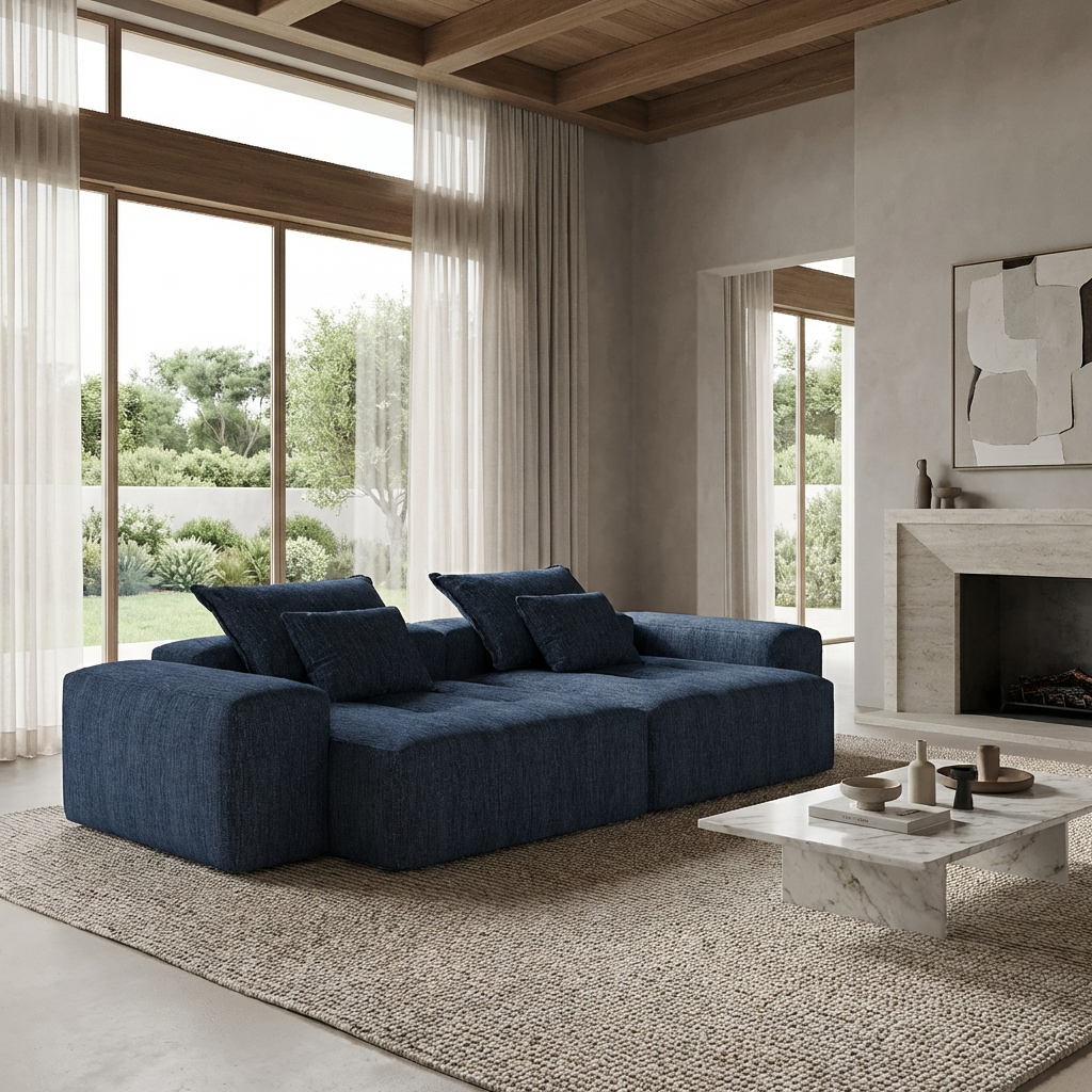 Denver 113" Oversized Chenille Tufted Modular Sectional Sofa with 4 Pillows and 2 Chaise Lounges