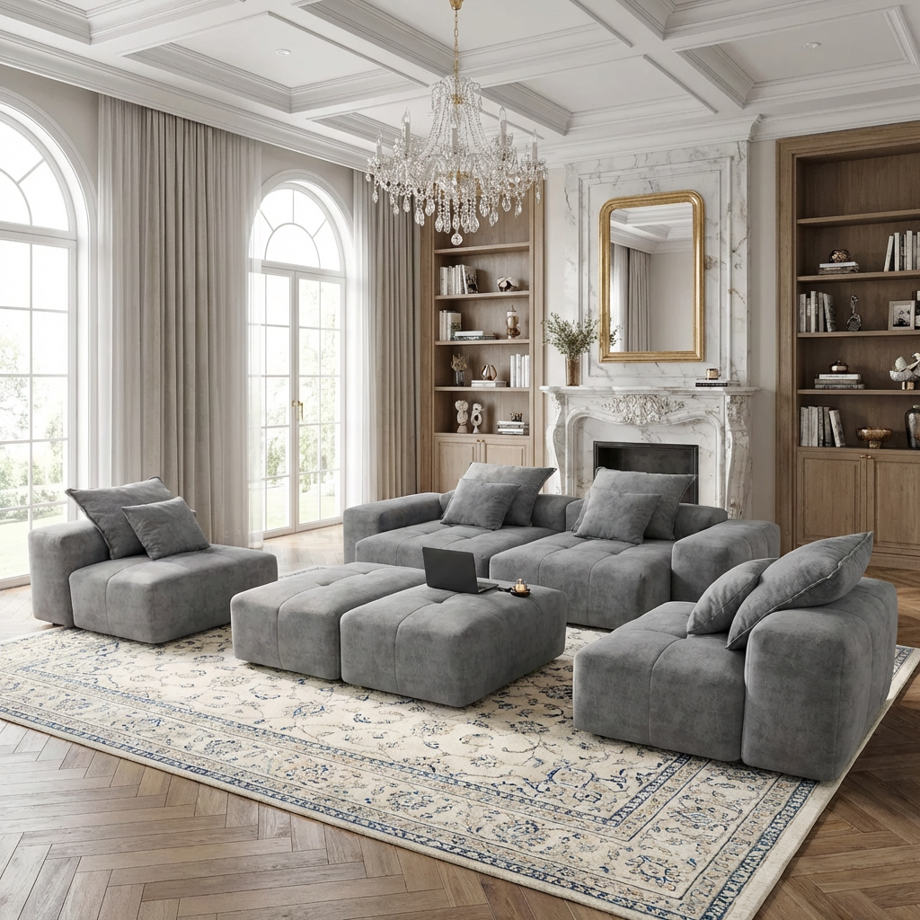 Denver 198" Oversized Chenille Tufted Modular Sectional Sofa with 8 Pillows