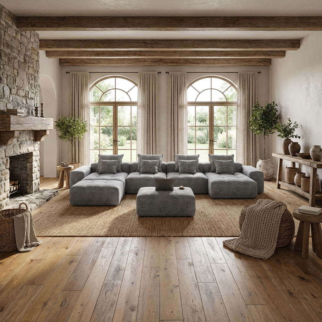 Denver 198" Oversized Chenille Tufted Modular Sectional Sofa with 8 Pillows