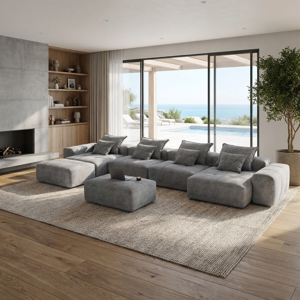 Denver 198" Oversized Chenille Tufted Modular Sectional Sofa with 8 Pillows