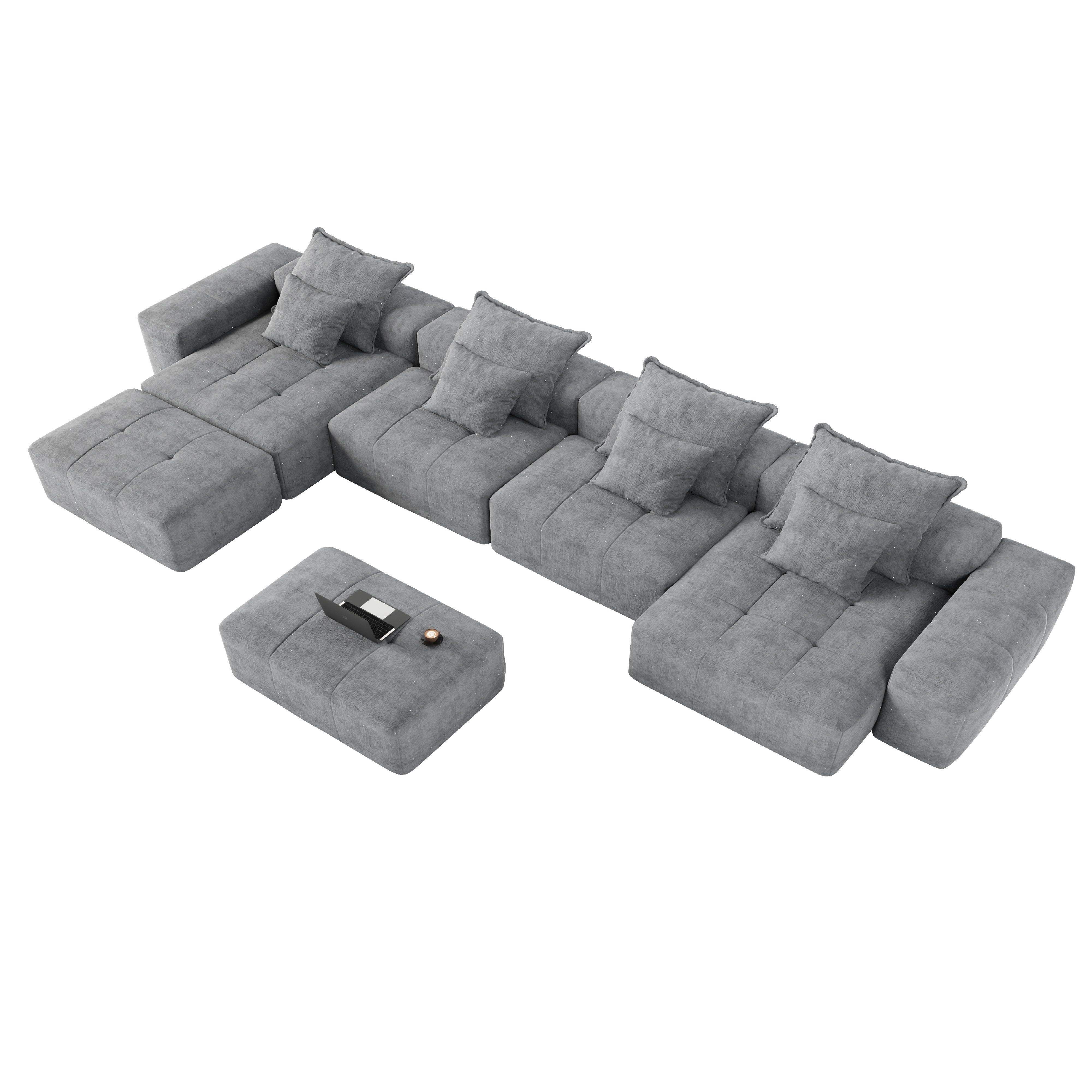 Denver 198" Oversized Chenille Tufted Modular Sectional Sofa with 8 Pillows