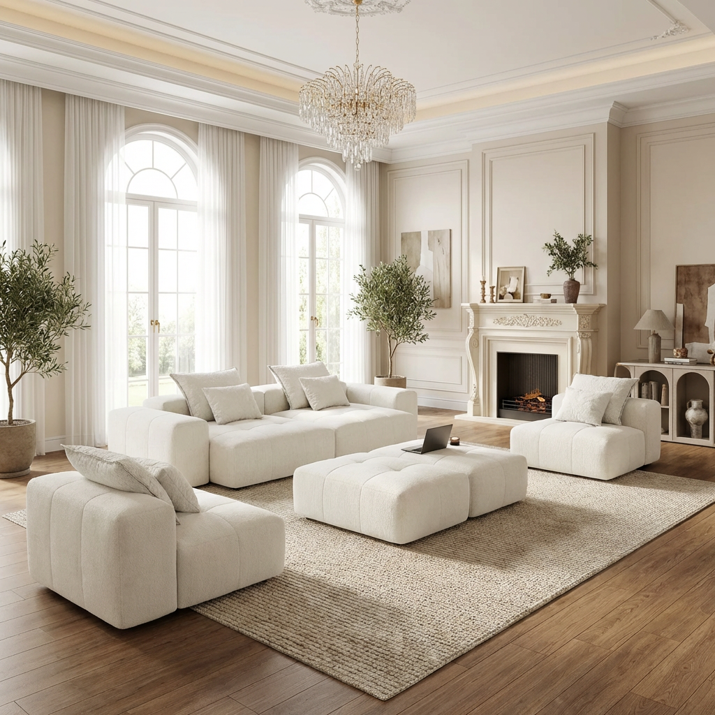 Denver 198" Oversized Chenille Tufted Modular Sectional Sofa with 8 Pillows