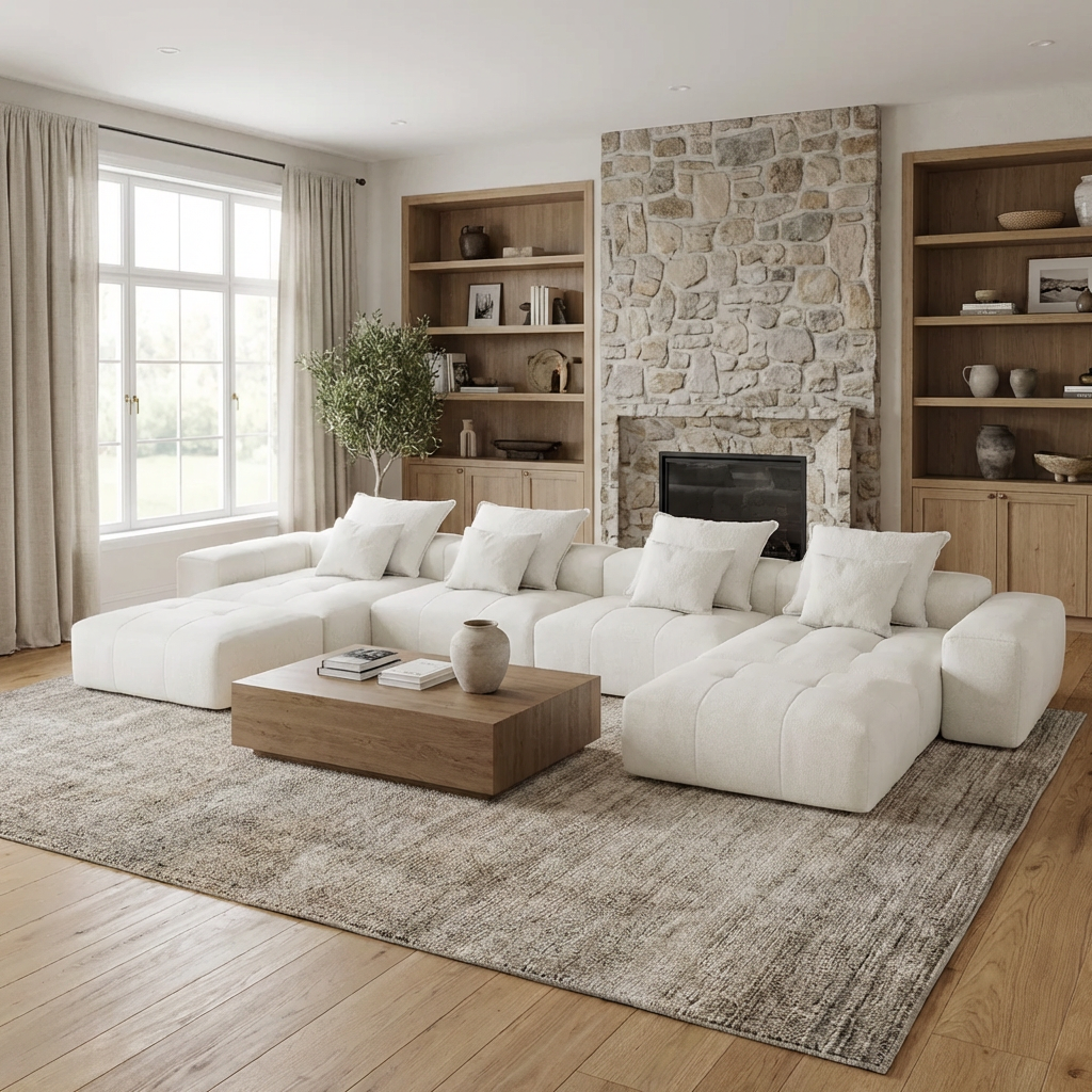 Denver 198" Oversized Chenille Tufted Modular Sectional Sofa with 8 Pillows