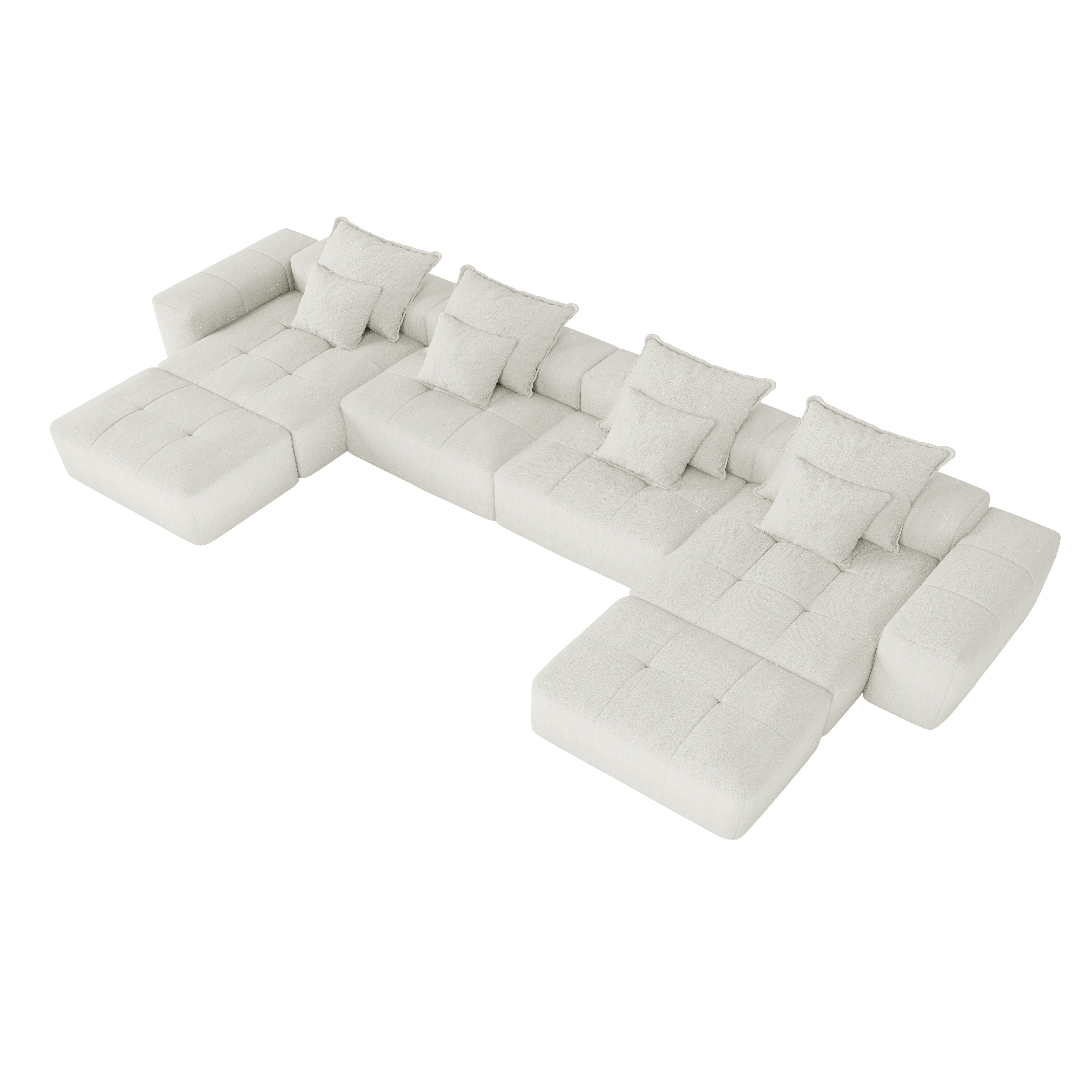 Denver 198" Oversized Chenille Tufted Modular Sectional Sofa with 8 Pillows