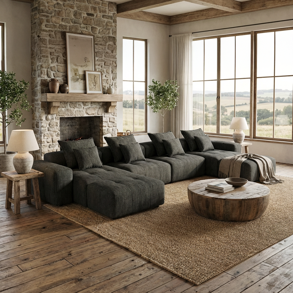 Denver 198" Oversized Chenille Tufted Modular Sectional Sofa with 8 Pillows