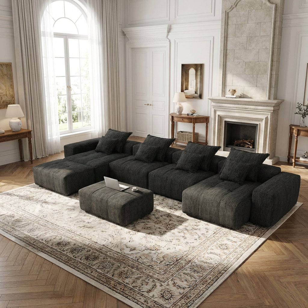 Denver 198" Oversized Chenille Tufted Modular Sectional Sofa with 8 Pillows