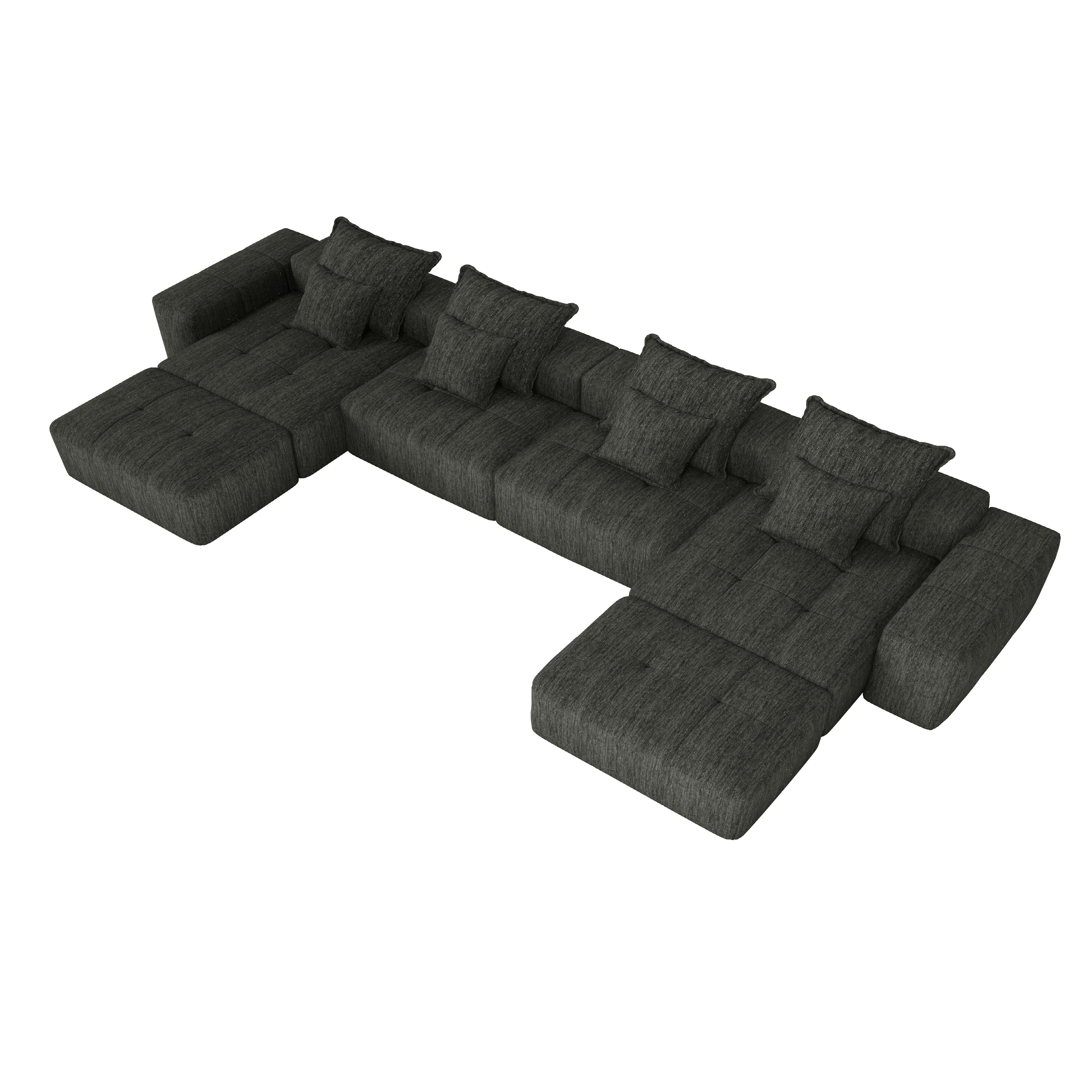 Denver 198" Oversized Chenille Tufted Modular Sectional Sofa with 8 Pillows