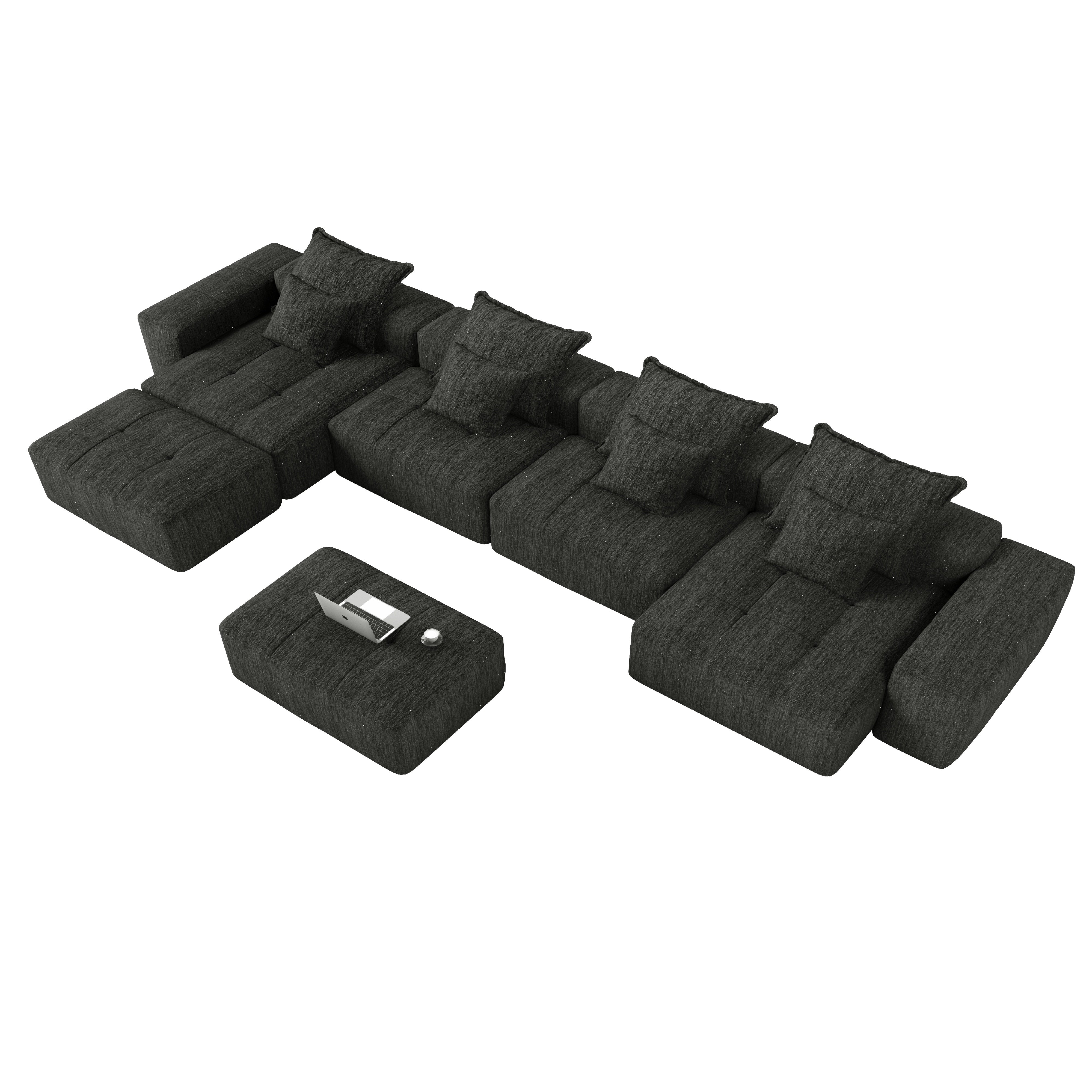 Denver 198" Oversized Chenille Tufted Modular Sectional Sofa with 8 Pillows