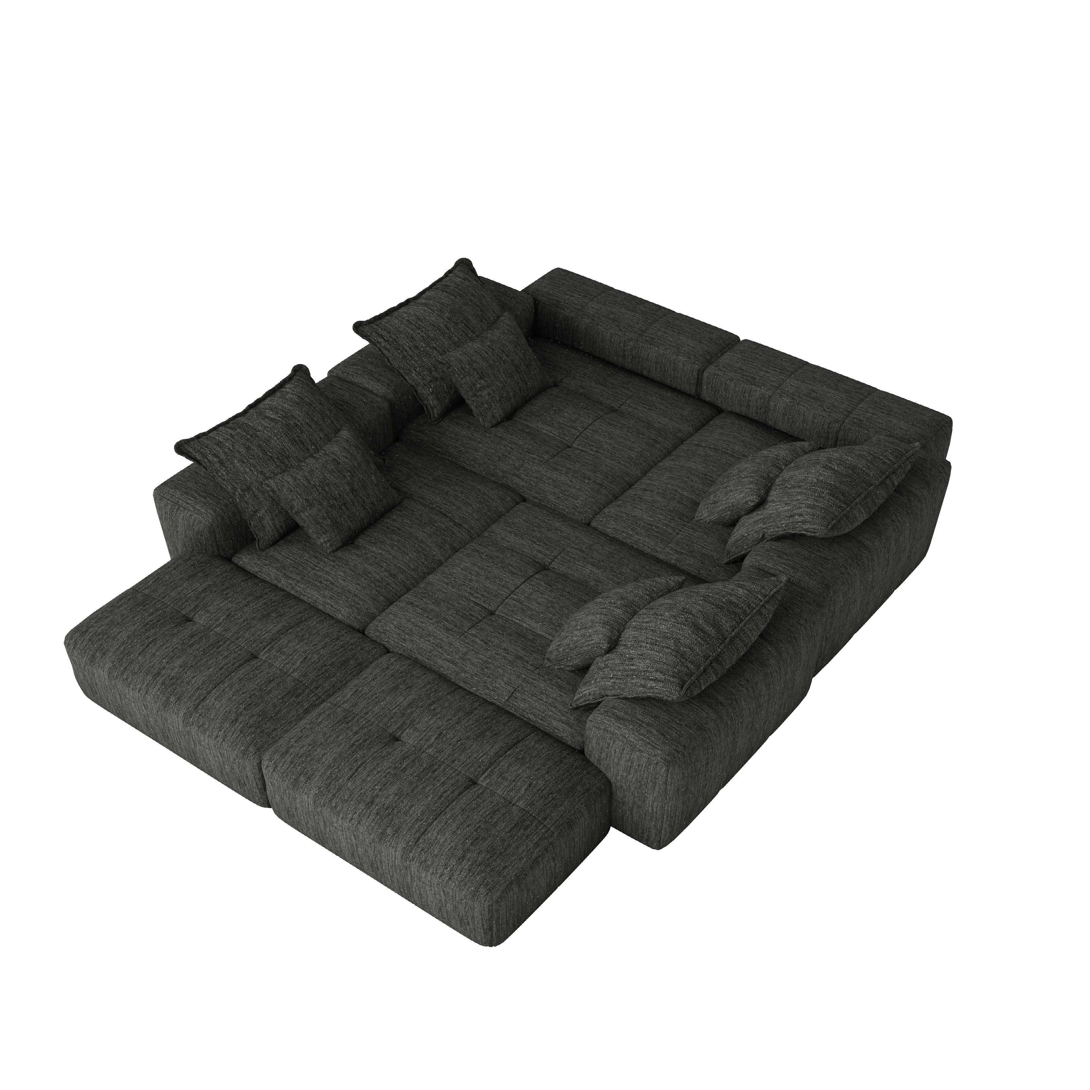 Denver 198" Oversized Chenille Tufted Modular Sectional Sofa with 8 Pillows