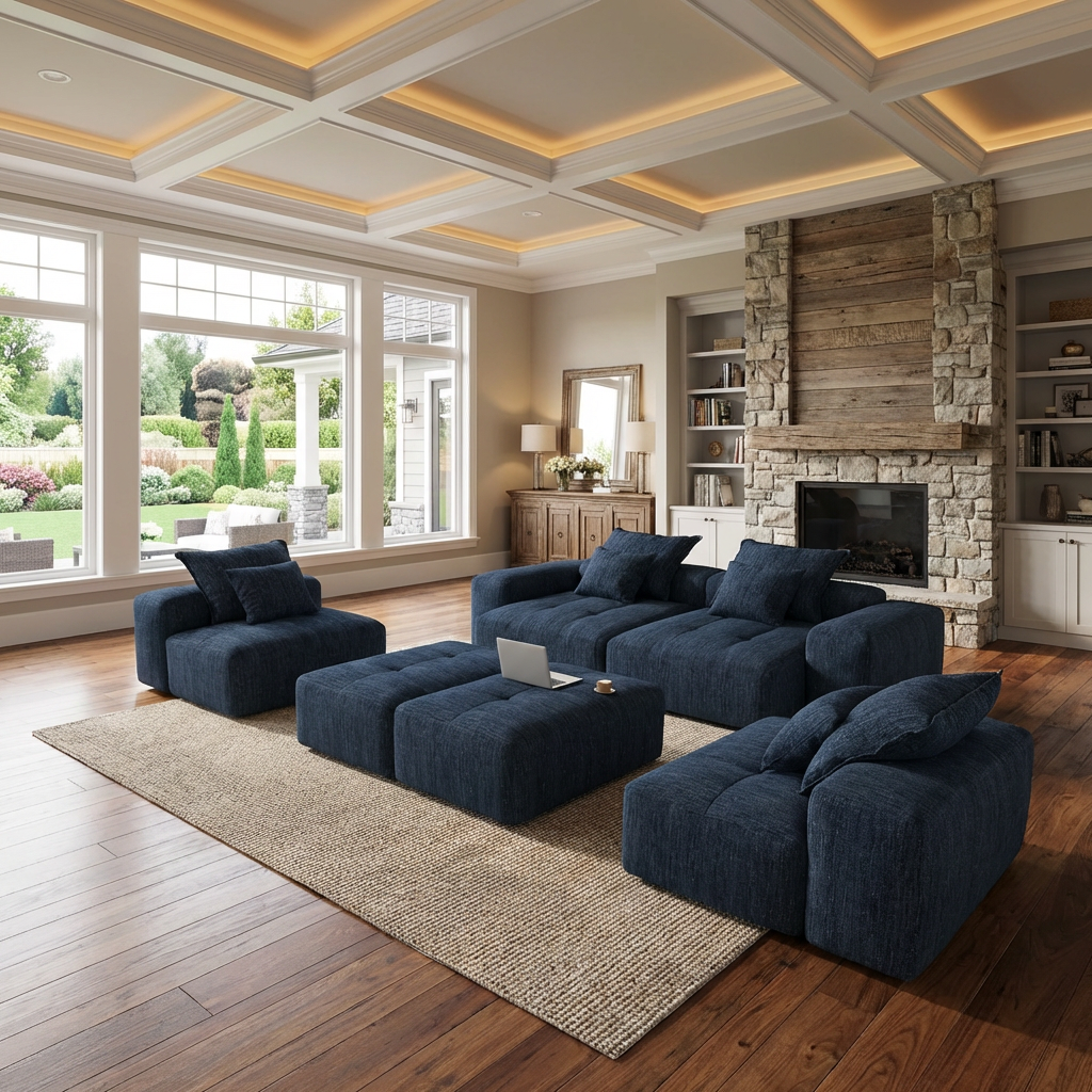 Denver 198" Oversized Chenille Tufted Modular Sectional Sofa with 8 Pillows