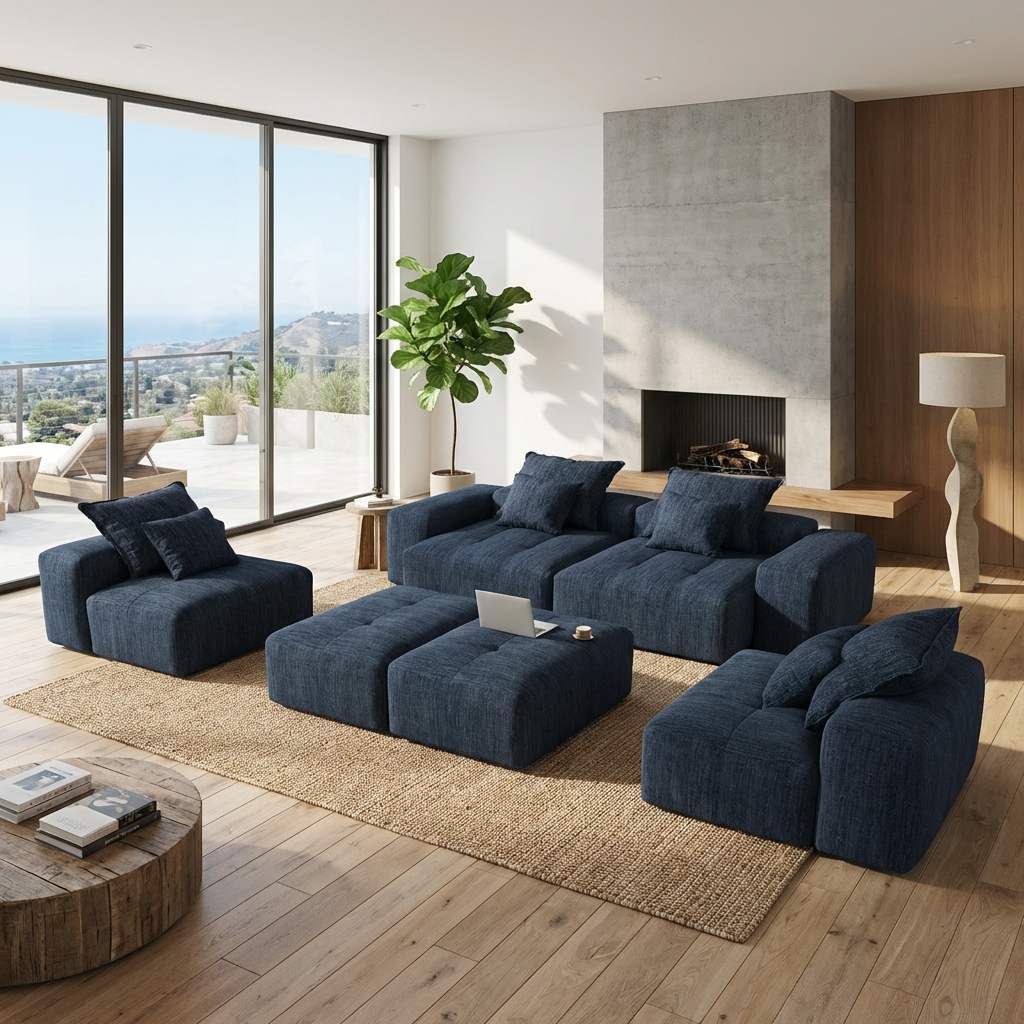 Denver 198" Oversized Chenille Tufted Modular Sectional Sofa with 8 Pillows