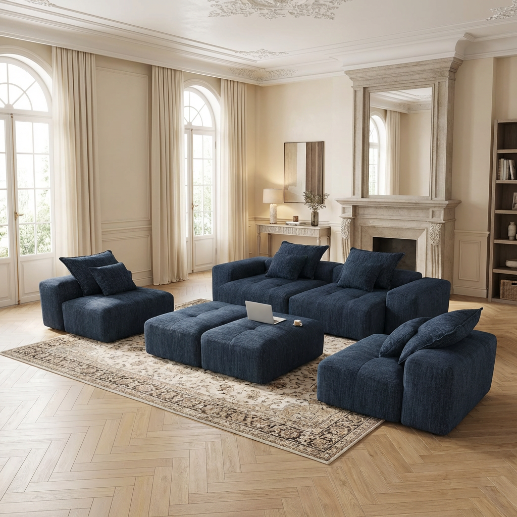 Denver 198" Oversized Chenille Tufted Modular Sectional Sofa with 8 Pillows