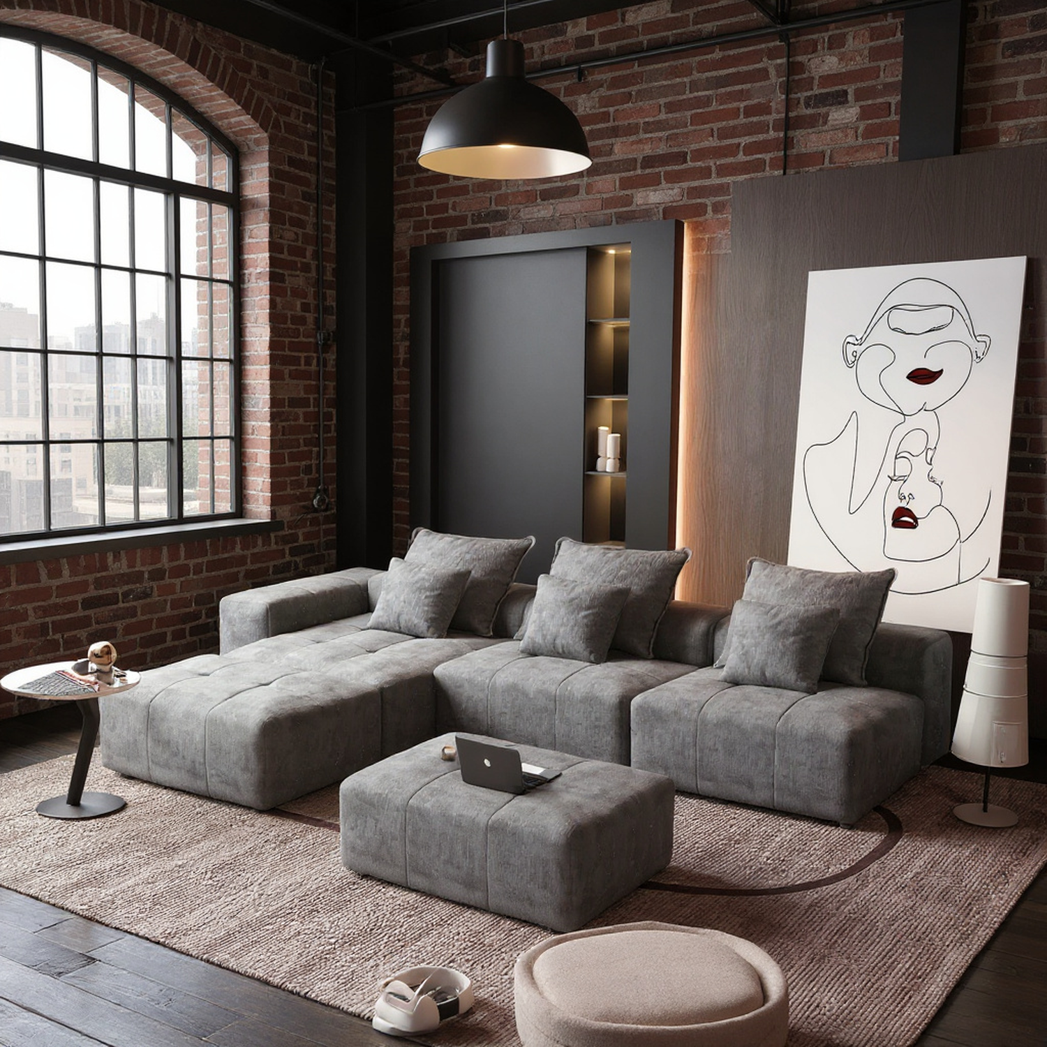 Denver Oversized Chenille Tufted Modular Sectional Sofa with 6 Pillows, Grey