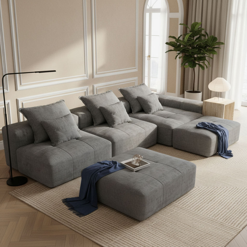 Denver 170" Oversized Chenille Tufted Modular Sectional Sofa with 6 Pillows