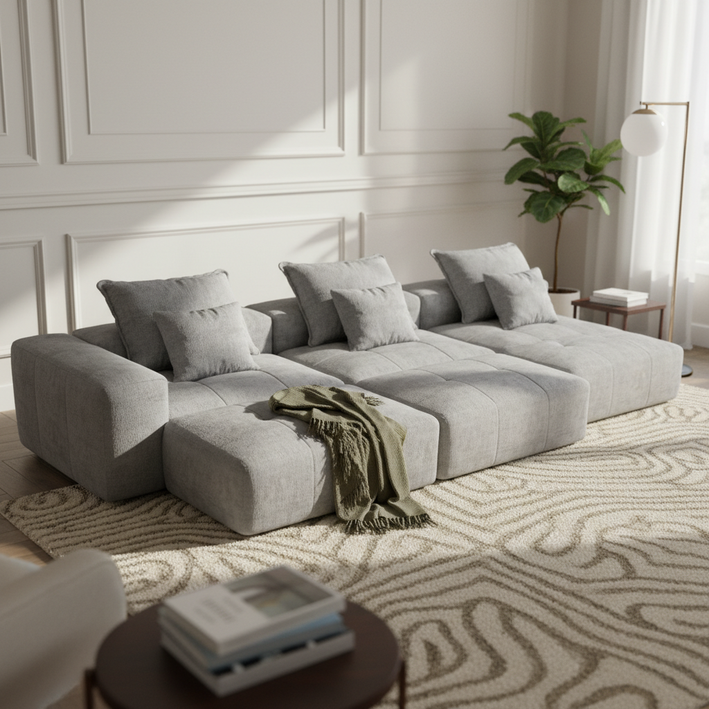 Denver 170" Oversized Chenille Tufted Modular Sectional Sofa with 6 Pillows