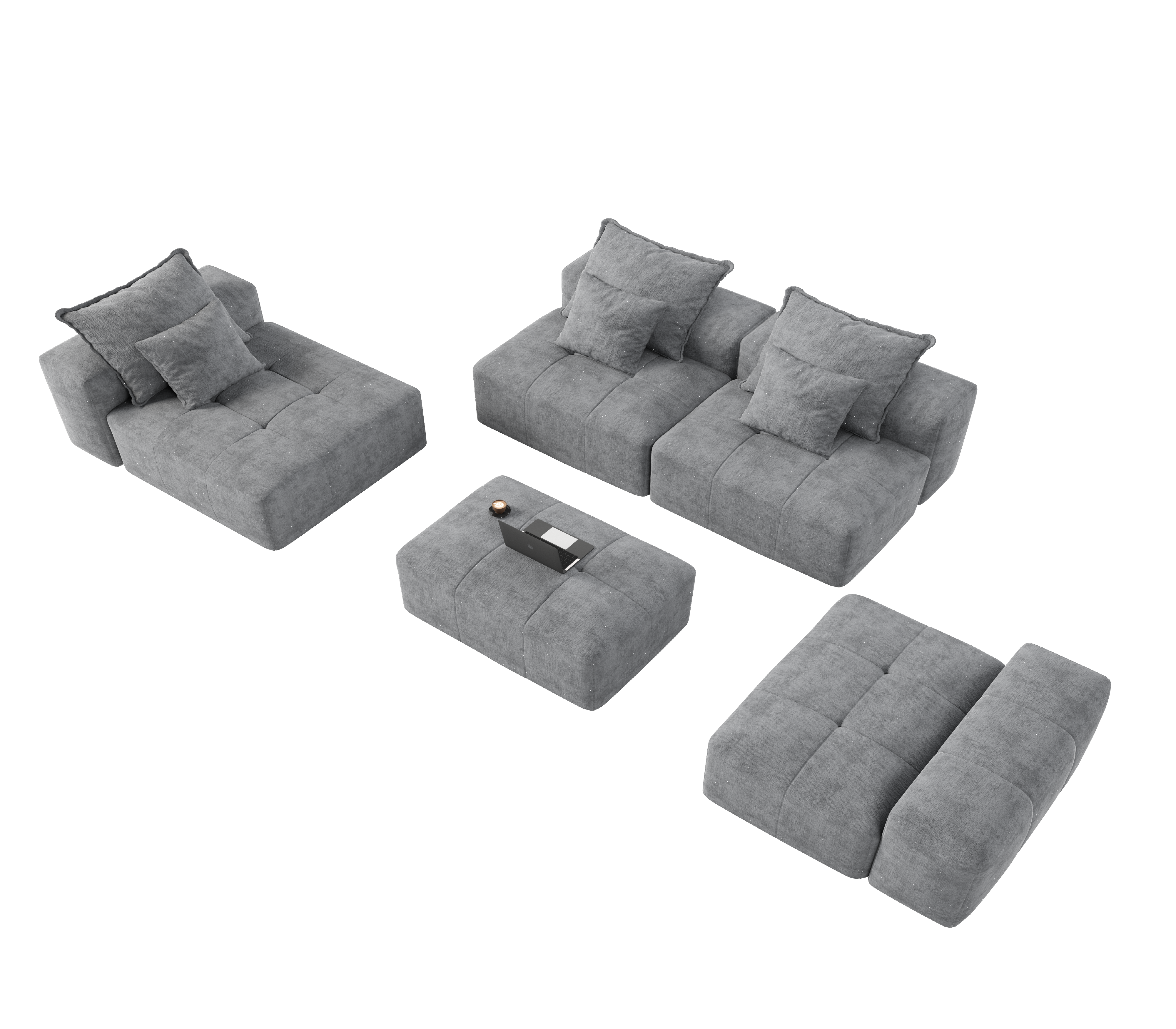 Denver Oversized Chenille Tufted Modular Sectional Sofa with 6 Pillows, Grey