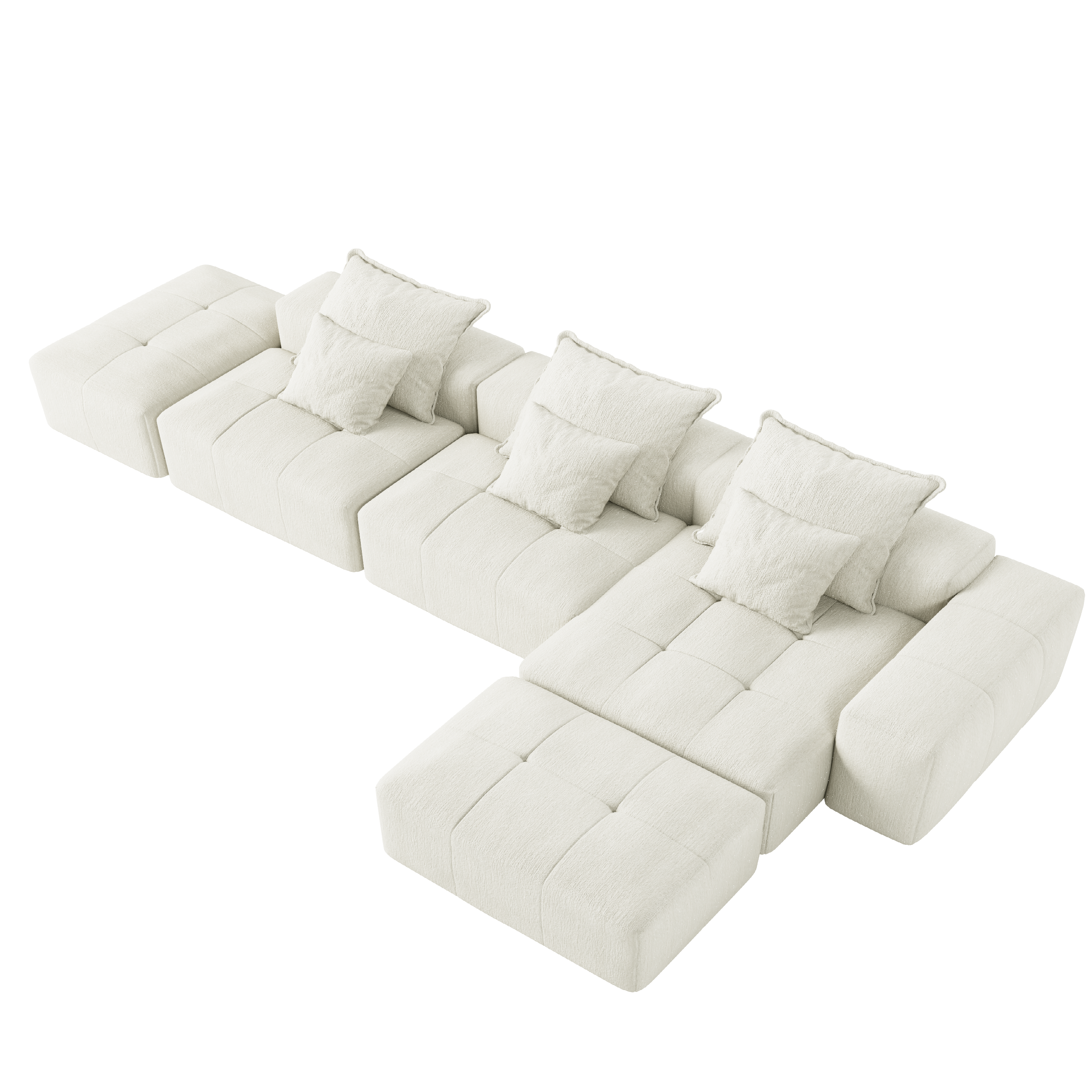 Denver Oversized Chenille Tufted Modular Sectional Sofa with 6 Pillows, Beige