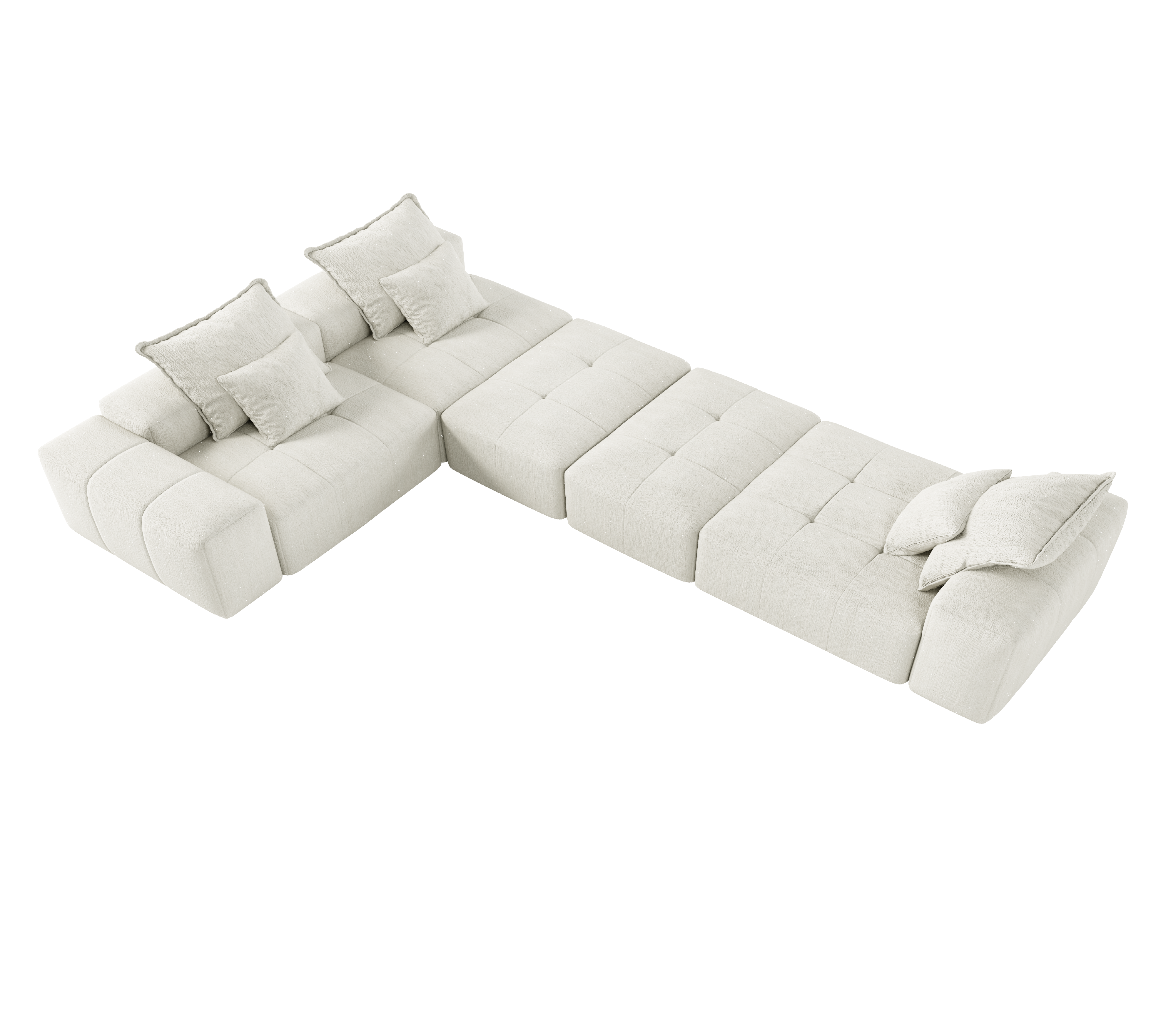 Denver Oversized Chenille Tufted Modular Sectional Sofa with 6 Pillows, Beige