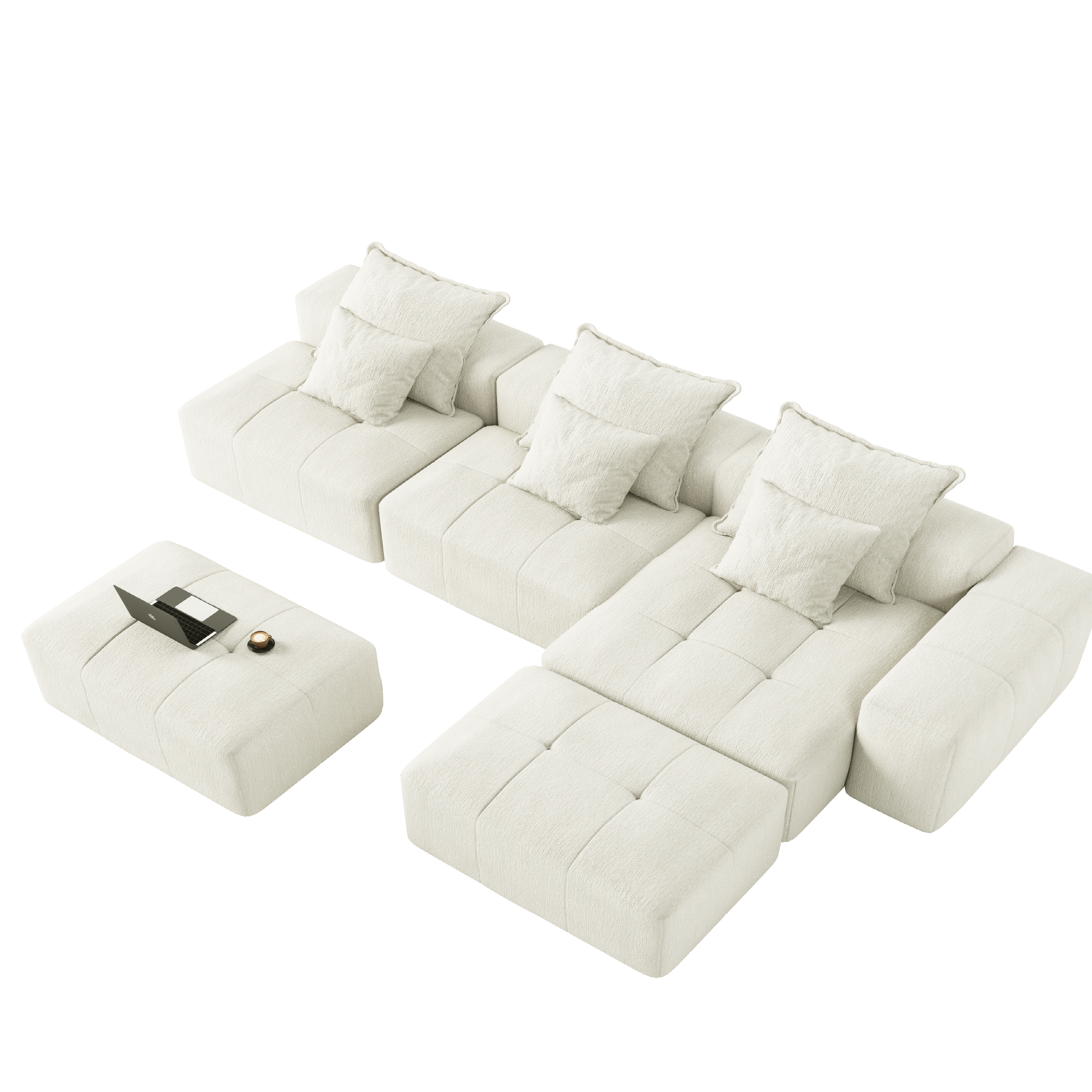 Denver Oversized Chenille Tufted Modular Sectional Sofa with 6 Pillows, Beige