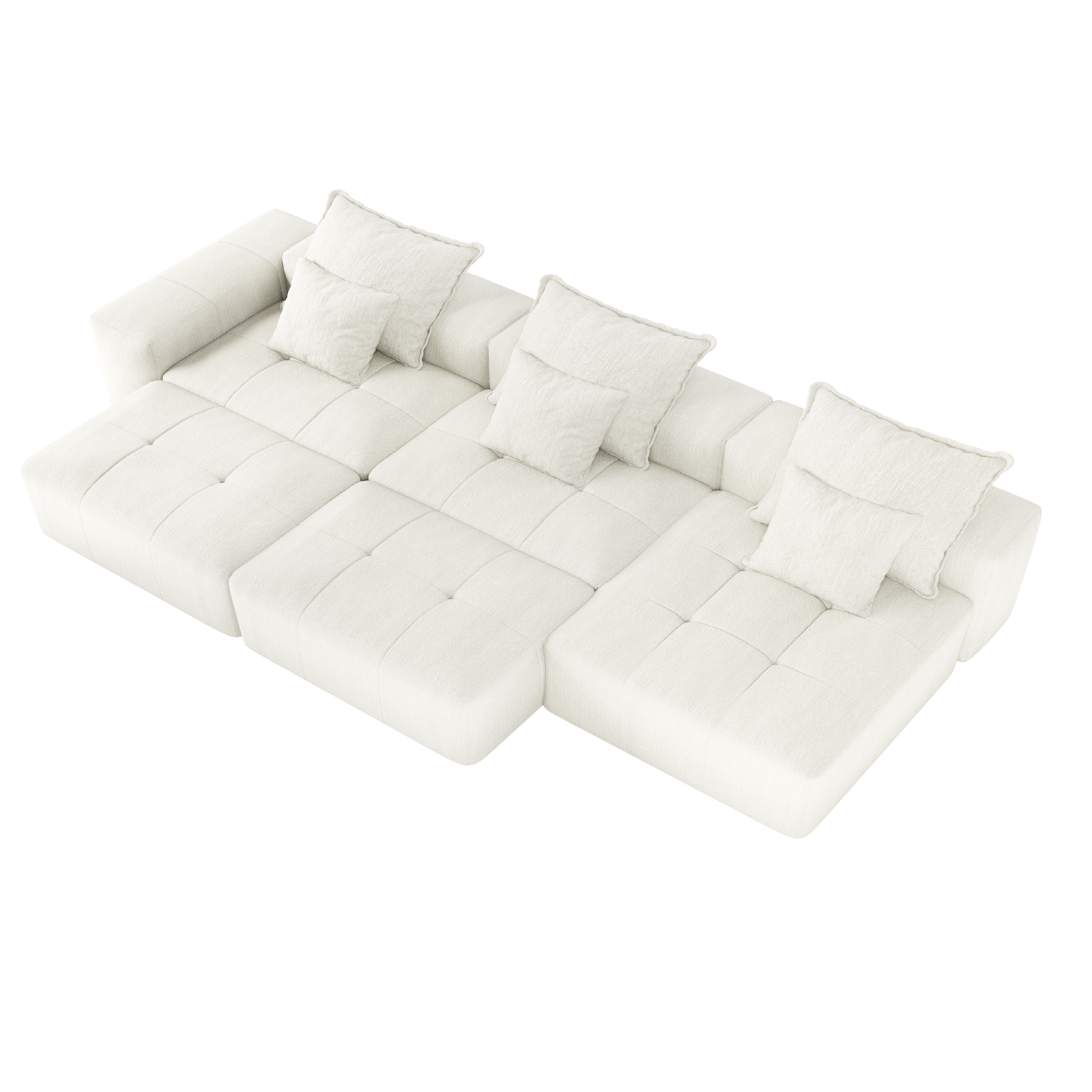 Denver Oversized Chenille Tufted Modular Sectional Sofa with 6 Pillows, Beige