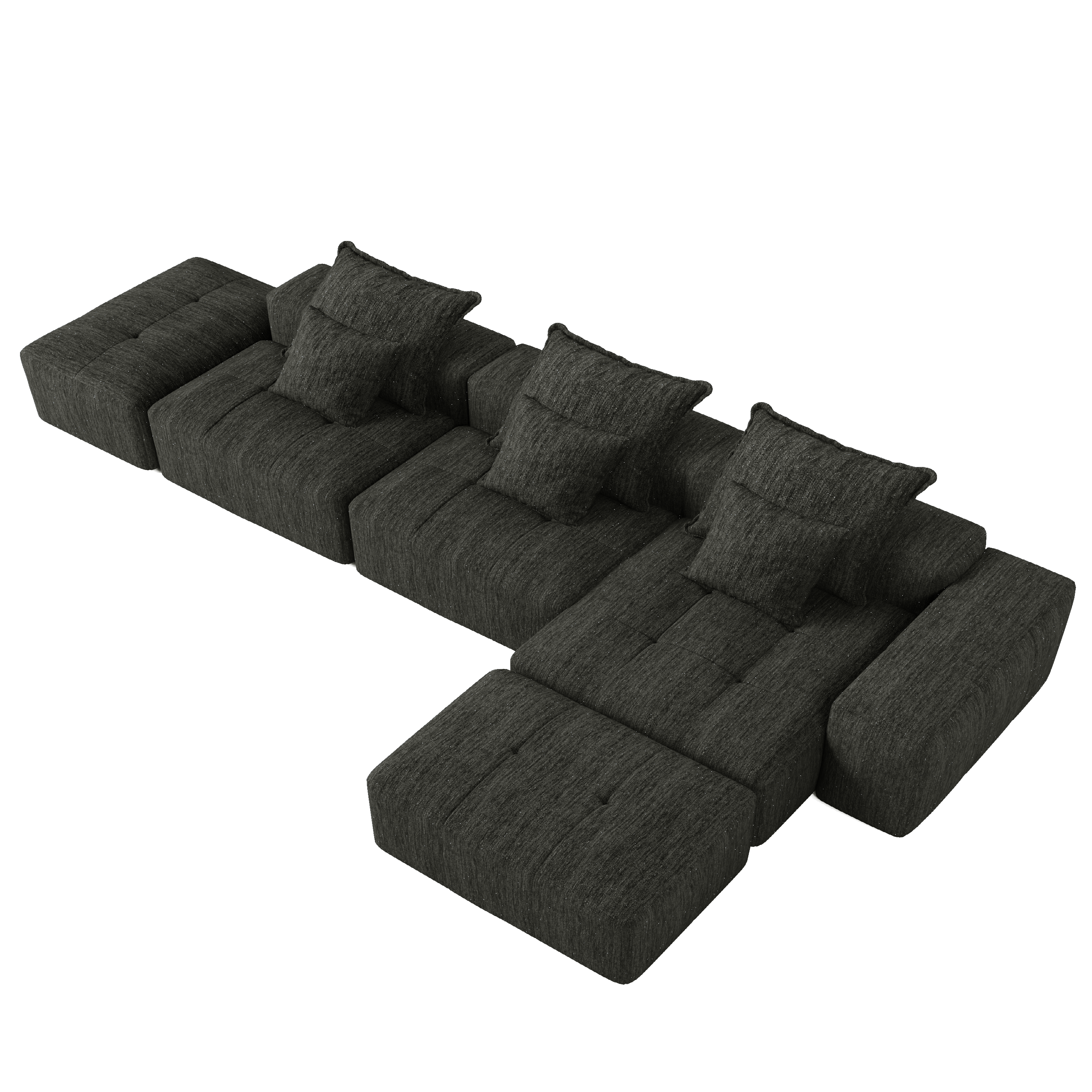 Denver Oversized Chenille Tufted Modular Sectional Sofa with 6 Pillows, Black