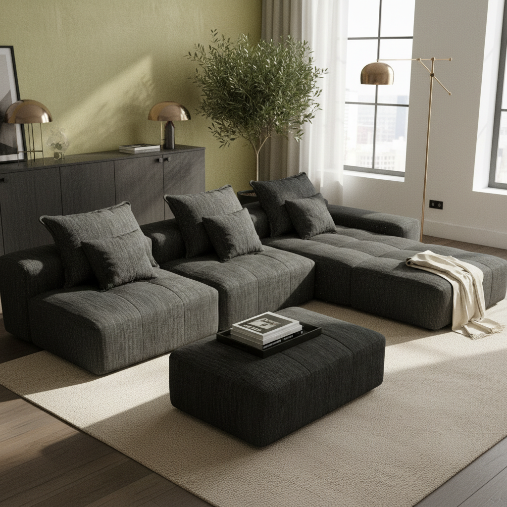 Denver 170" Oversized Chenille Tufted Modular Sectional Sofa with 6 Pillows