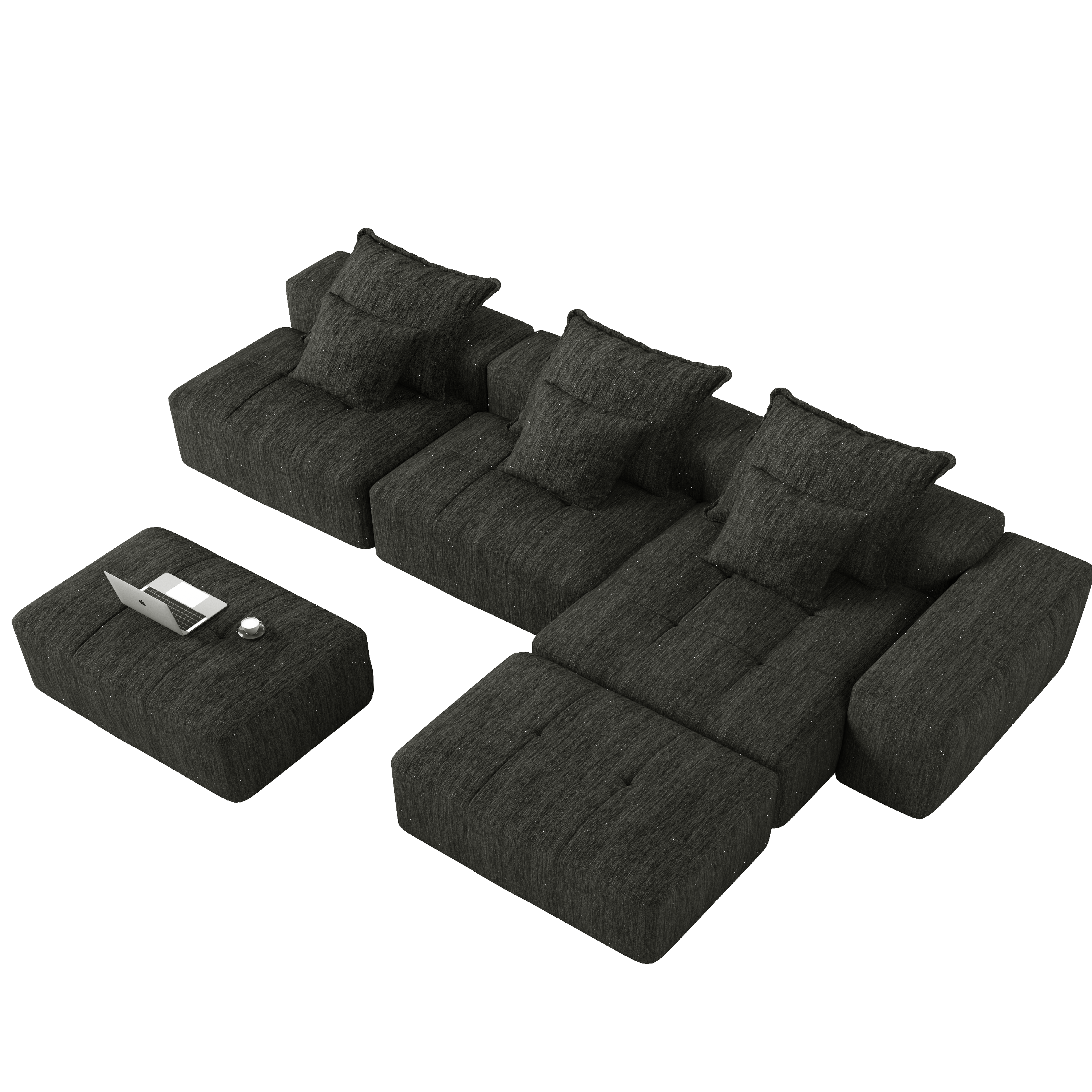 Denver Oversized Chenille Tufted Modular Sectional Sofa with 6 Pillows, Black