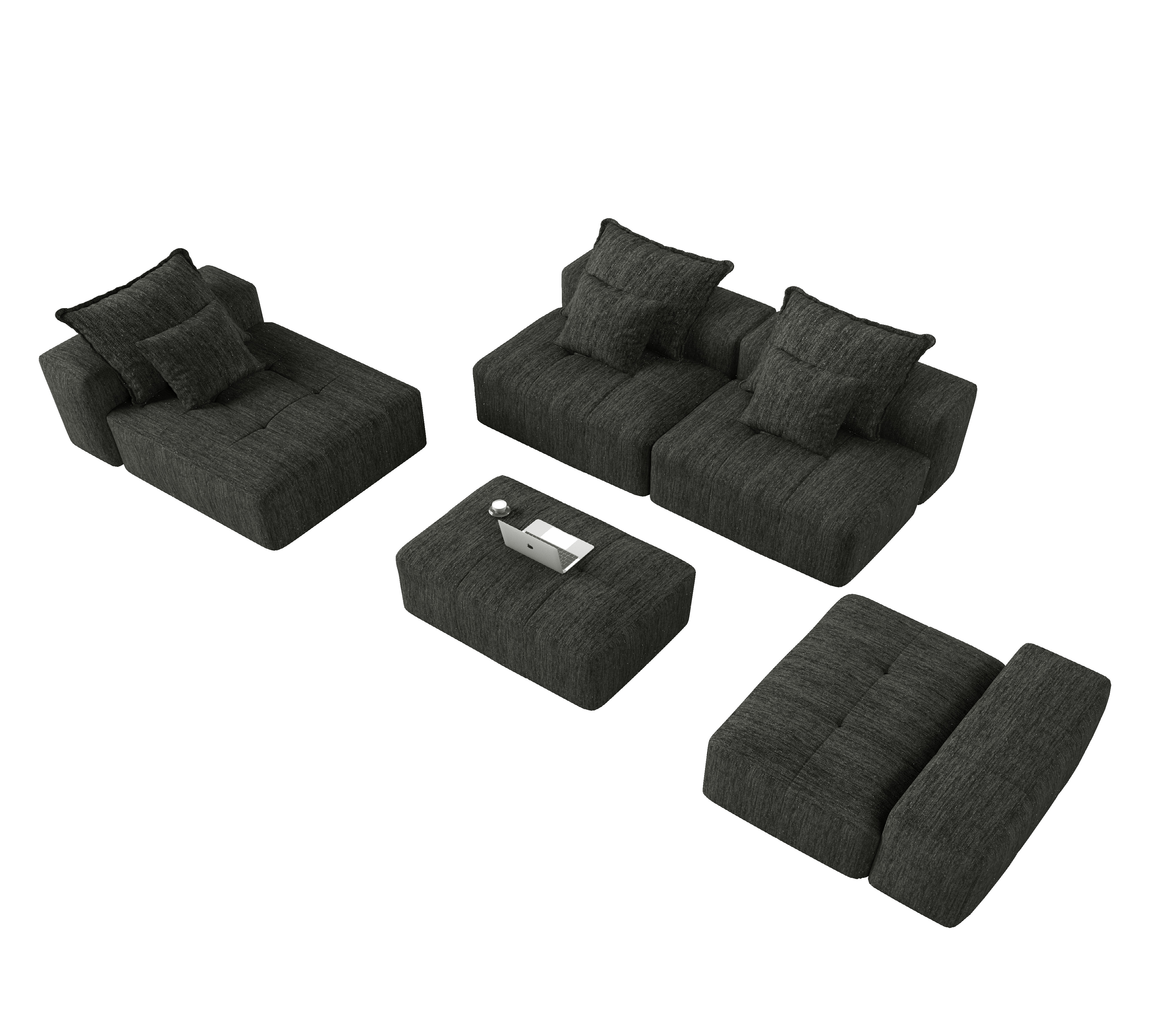 Denver Oversized Chenille Tufted Modular Sectional Sofa with 6 Pillows, Black