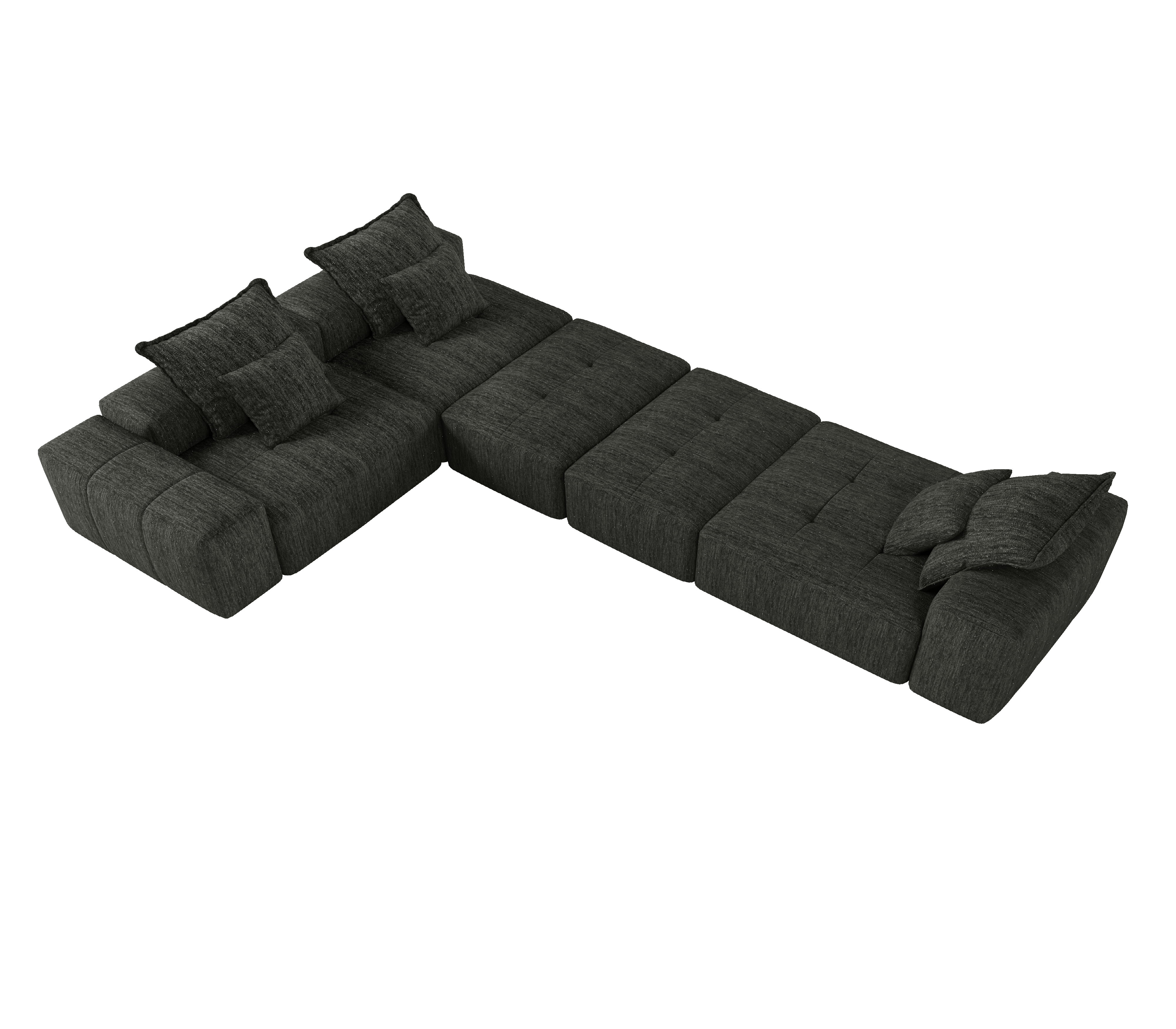 Denver Oversized Chenille Tufted Modular Sectional Sofa with 6 Pillows, Black
