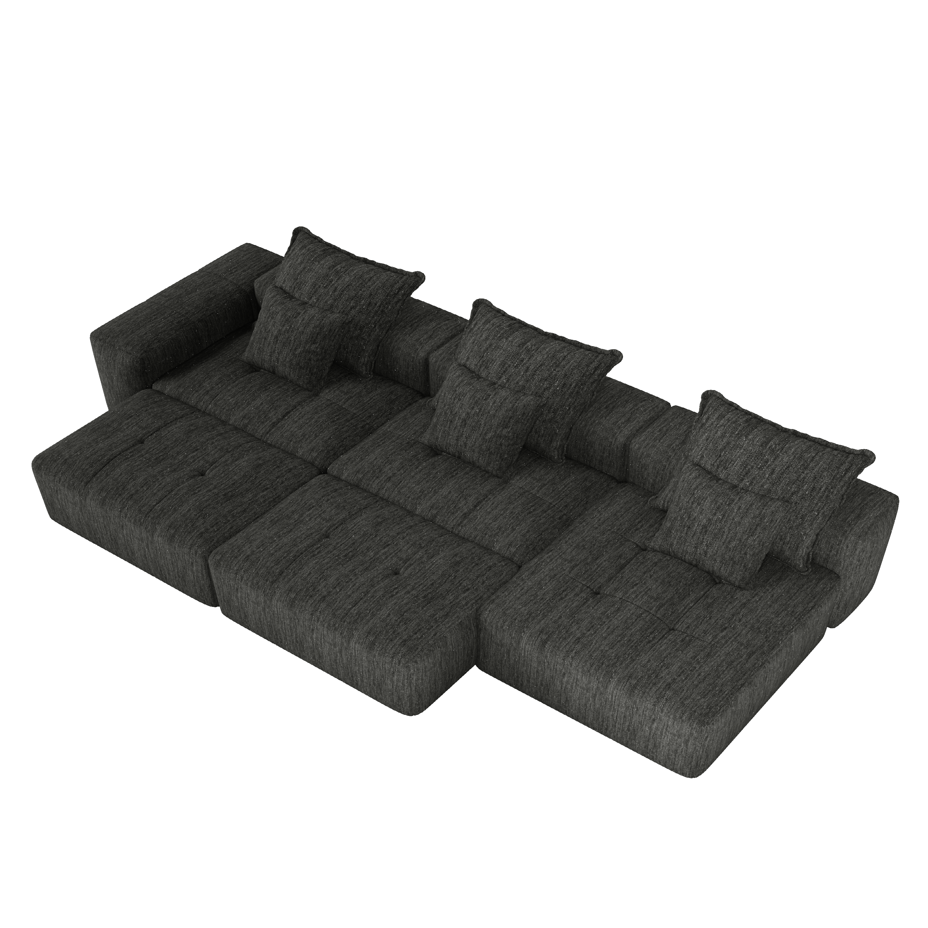 Denver Oversized Chenille Tufted Modular Sectional Sofa with 6 Pillows, Black