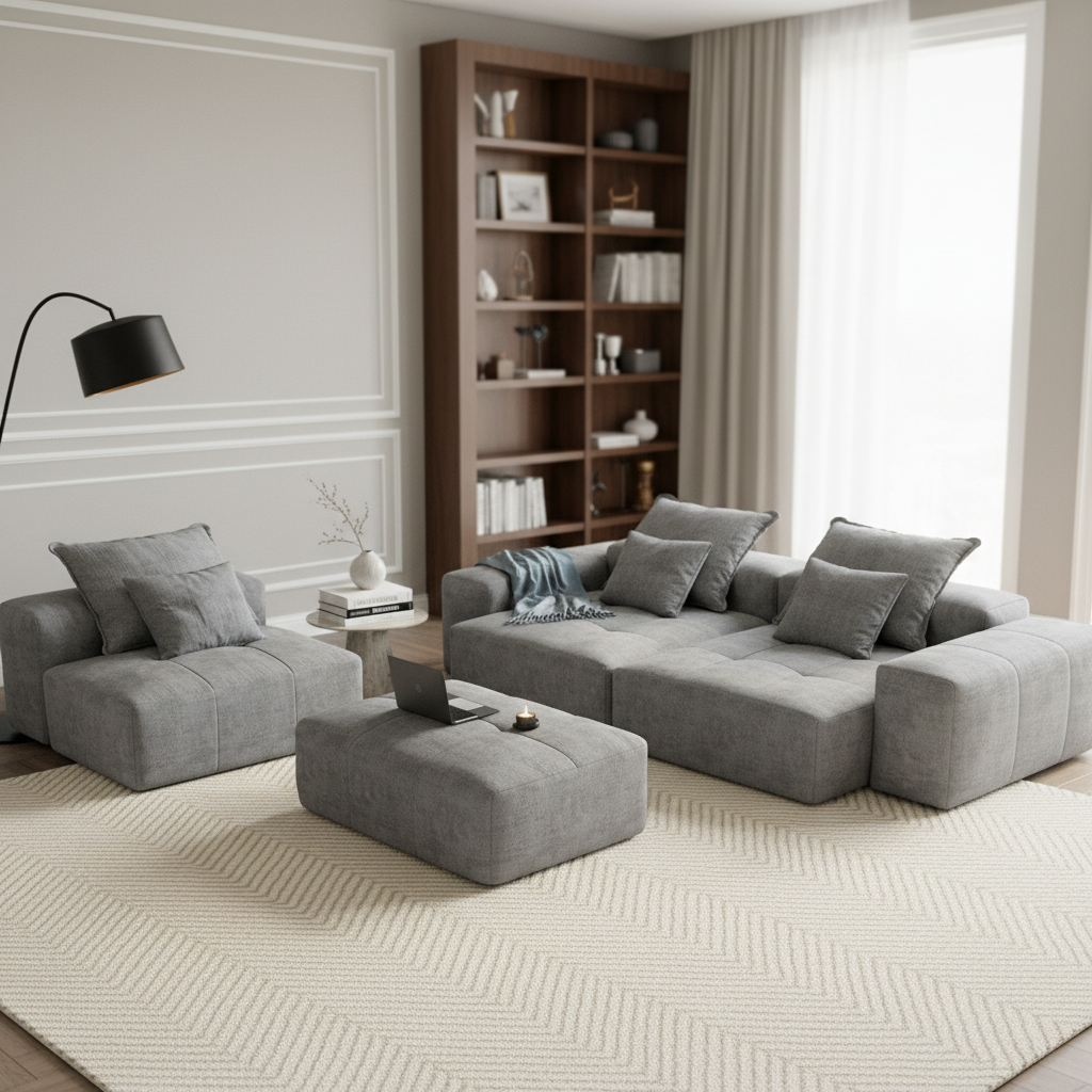 Denver 184" Oversized Chenille Tufted Modular Sectional Sofa with 6 Pillows