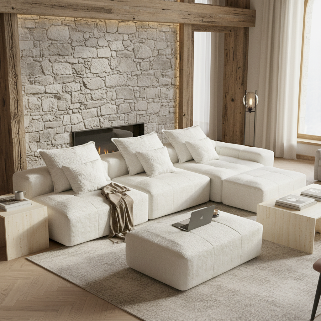 Denver 184" Oversized Chenille Tufted Modular Sectional Sofa with 6 Pillows