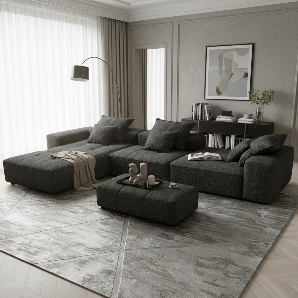 Denver 184" Oversized Chenille Tufted Modular Sectional Sofa with 6 Pillows