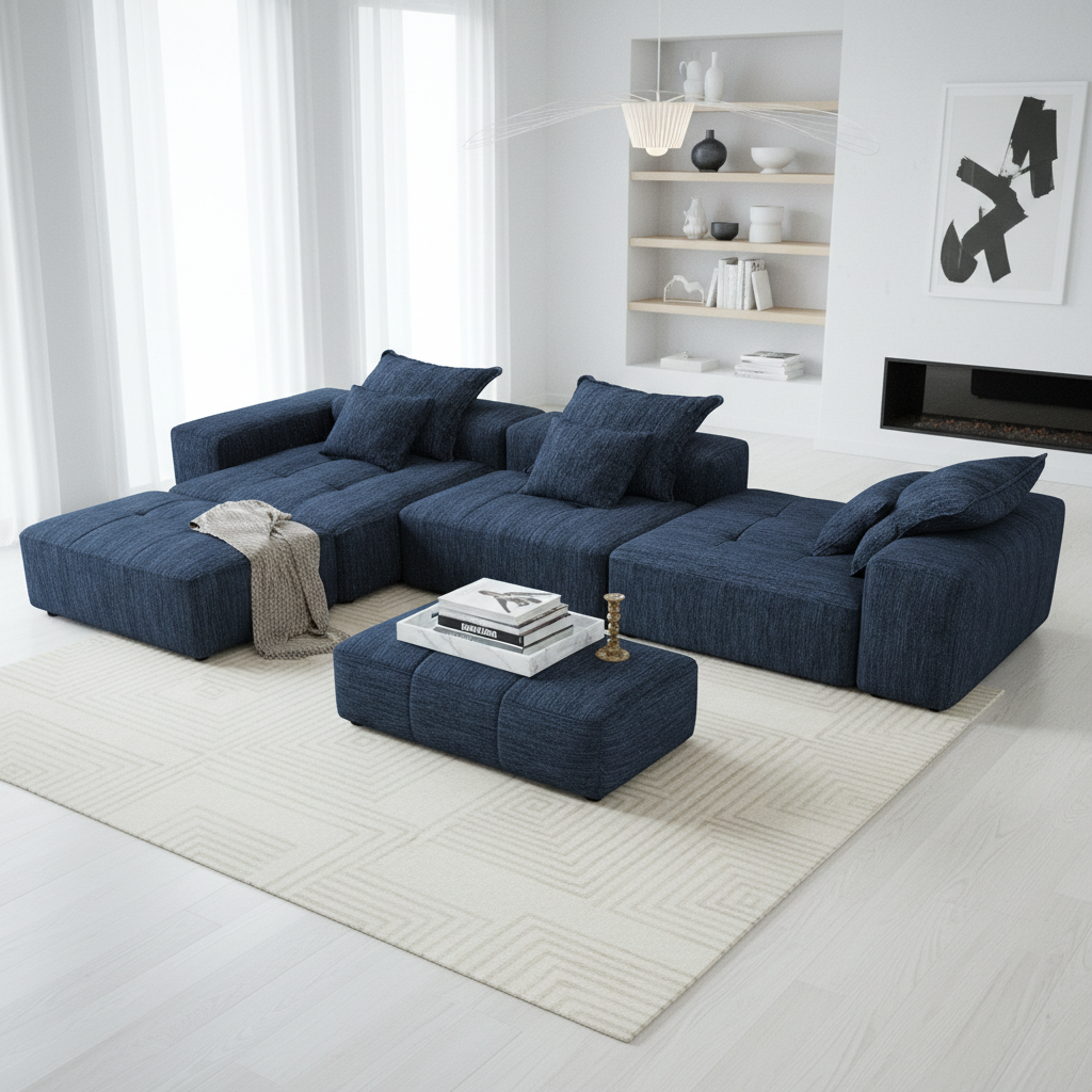 Denver 184" Oversized Chenille Tufted Modular Sectional Sofa with 6 Pillows