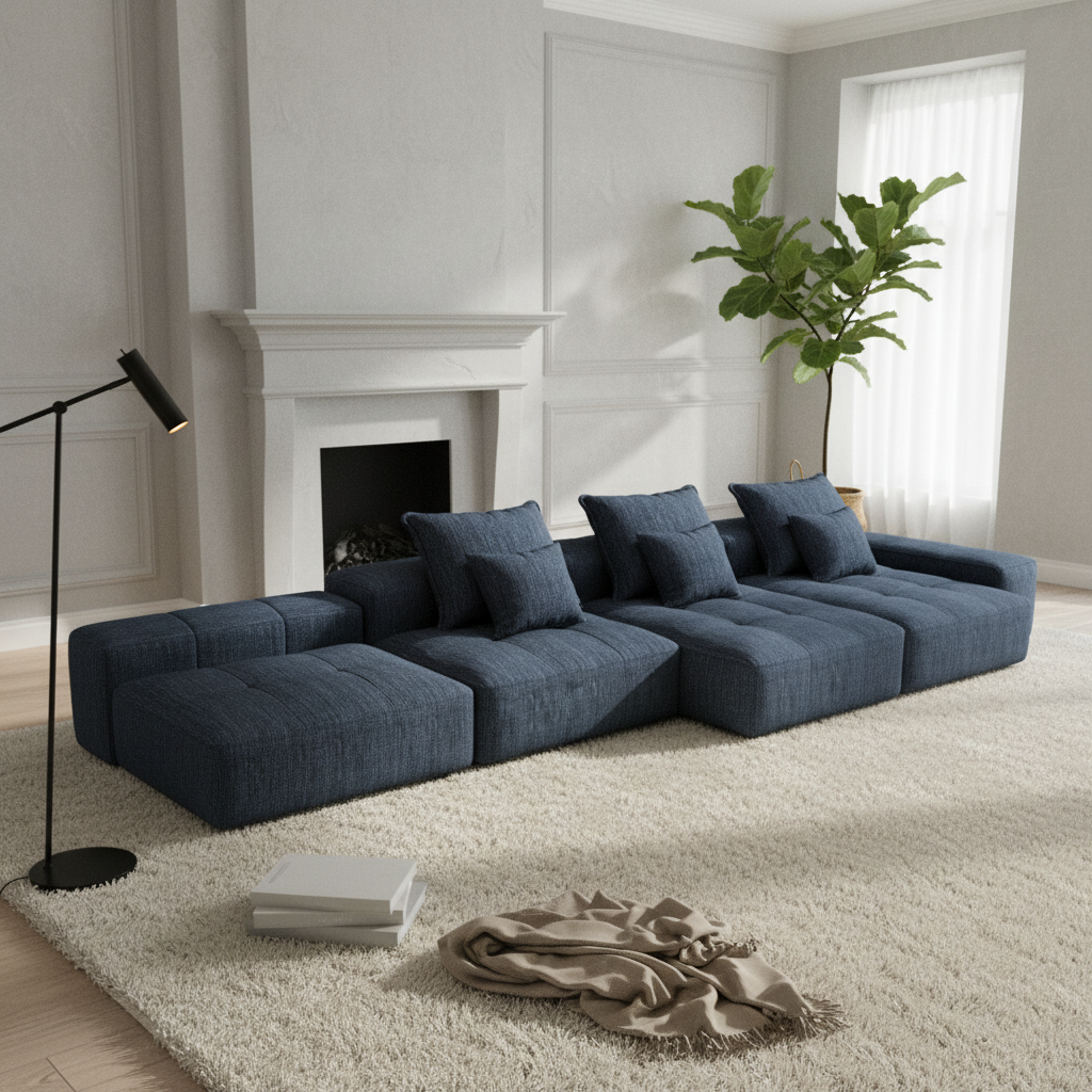 Denver 184" Oversized Chenille Tufted Modular Sectional Sofa with 6 Pillows