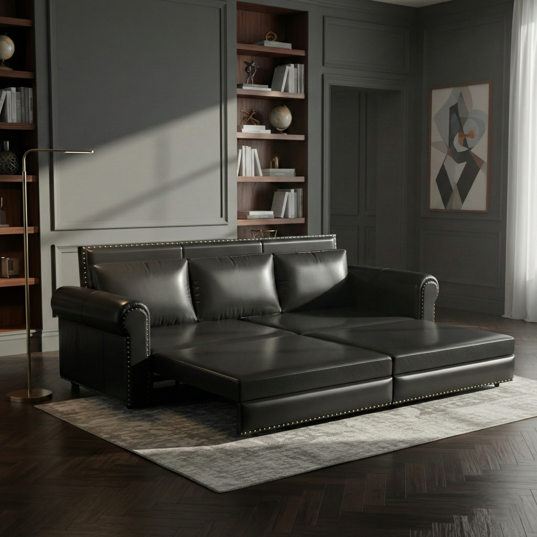 Denton 93.7" Faux Leather Chesterfield King Pull-Out Sleeper Sofa Bed