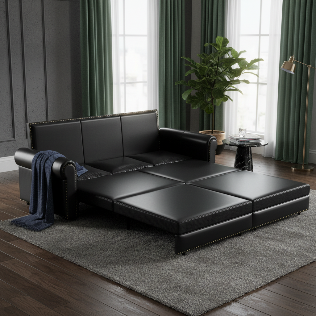 Denton 93.7" Faux Leather Chesterfield King Pull-Out Sleeper Sofa Bed