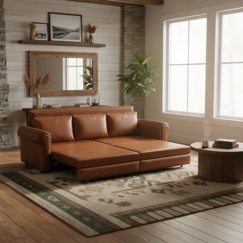 Denton 93.7" Faux Leather Chesterfield King Pull-Out Sleeper Sofa Bed
